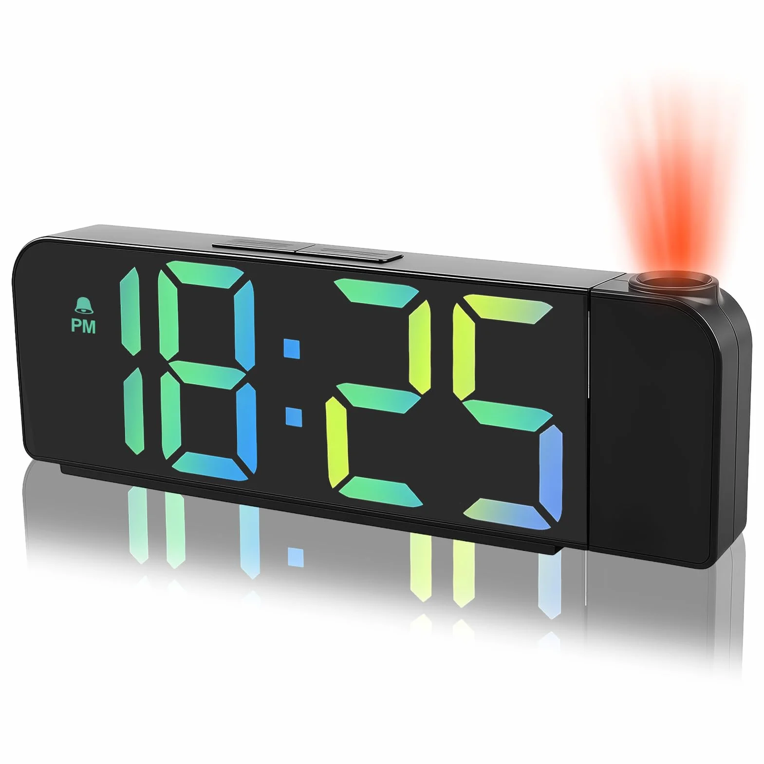 Projecteur Plafond Réveil 180° AVCE Thermomètre 7.7" Horloge Digitale LED 3 Luminosités Réglable Snooze Noir