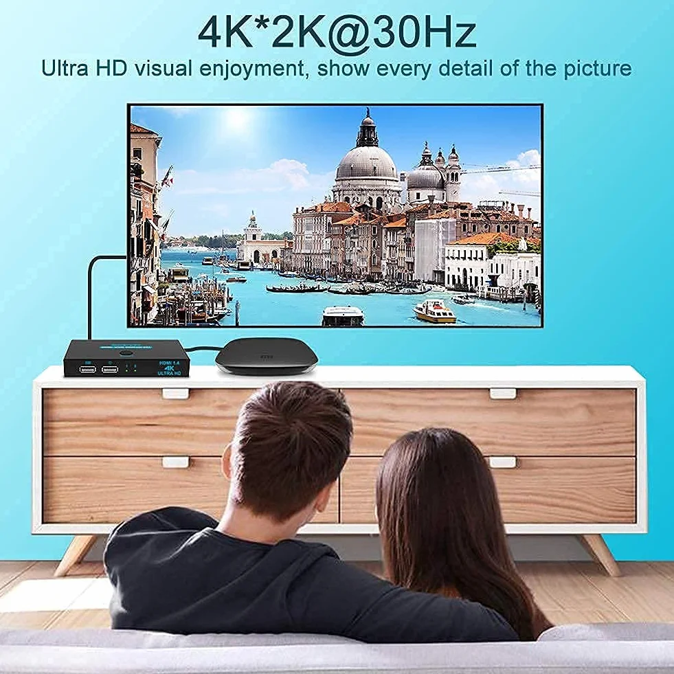 SGEYR 2x1 HDMI KVM przełącznik 4K 2 porty USB KVM przełącznik HDMI v1.4 2 w 1 Out metalowa obudowa z przełącznikiem myszy | Auto Scan|Zestaw kabli|Obsługa 4K @30Hz UHD 3D 1080P