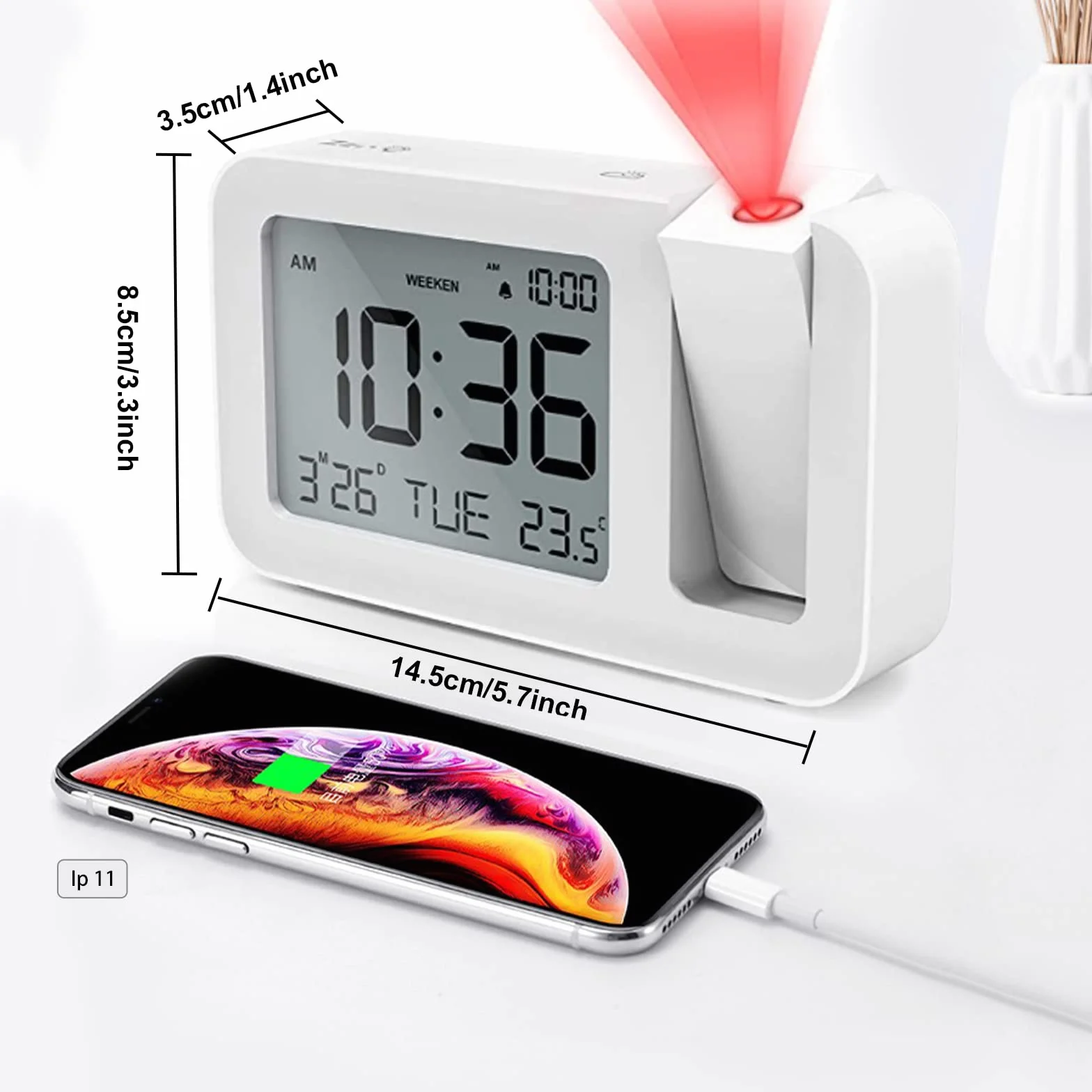 Projecteur Plafond Réveil Numérique avec Température Intérieure, 4 Niveaux Luminosité, Réglage 12/24H pour Chambre