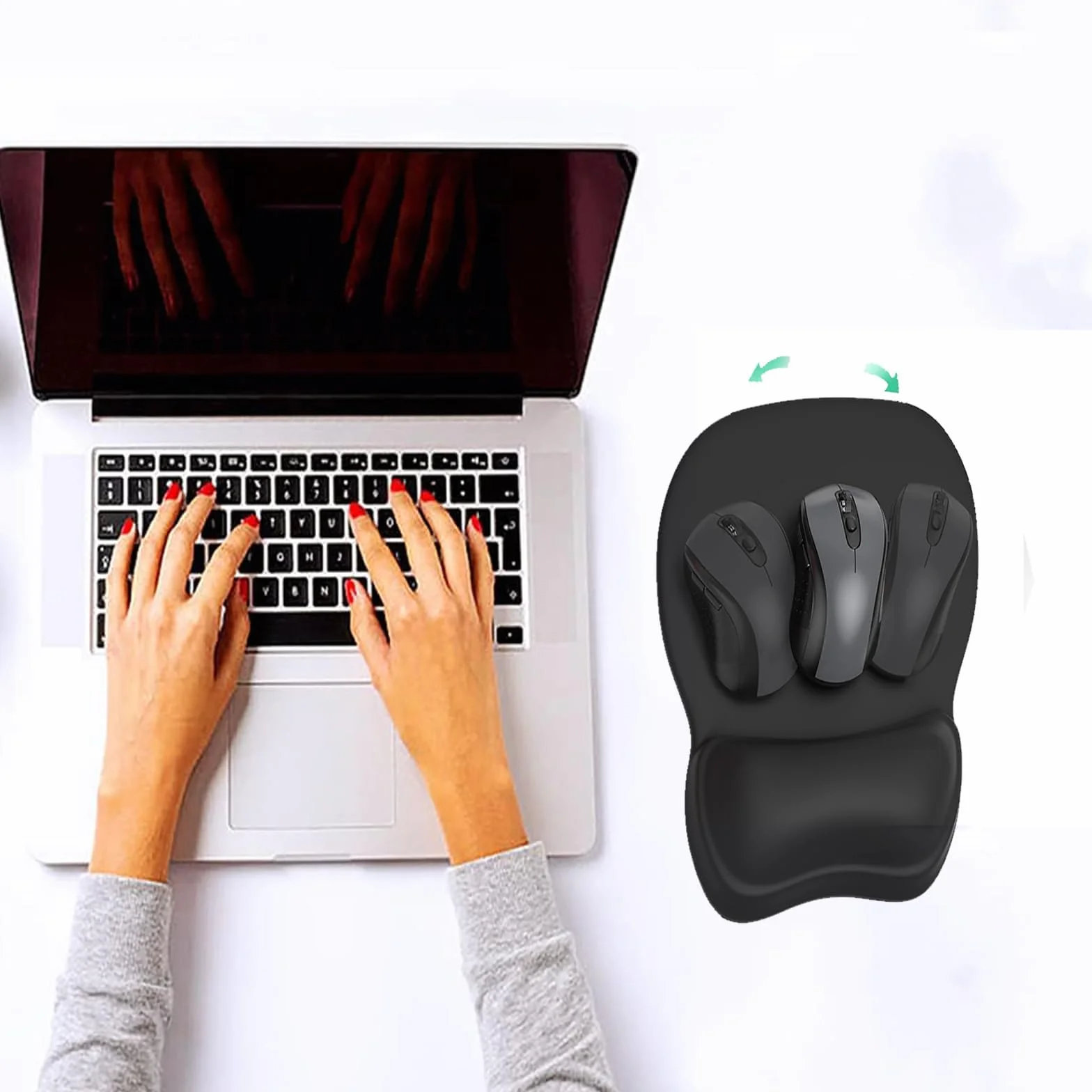 Tapis de Souris Ergonomique avec Repose-Poignet Mousse à Mémoire, Antidérapant, Lavable, Noir