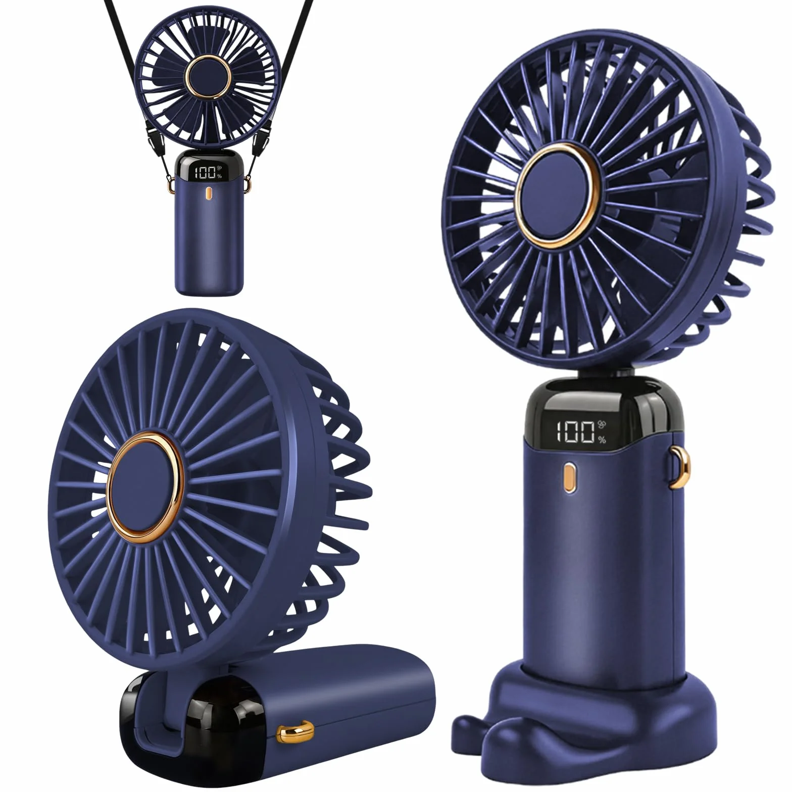 Jsdoin Ventilateur portable rechargeable USB 5 vitesses mini pliable écran LED Bleu Foncé