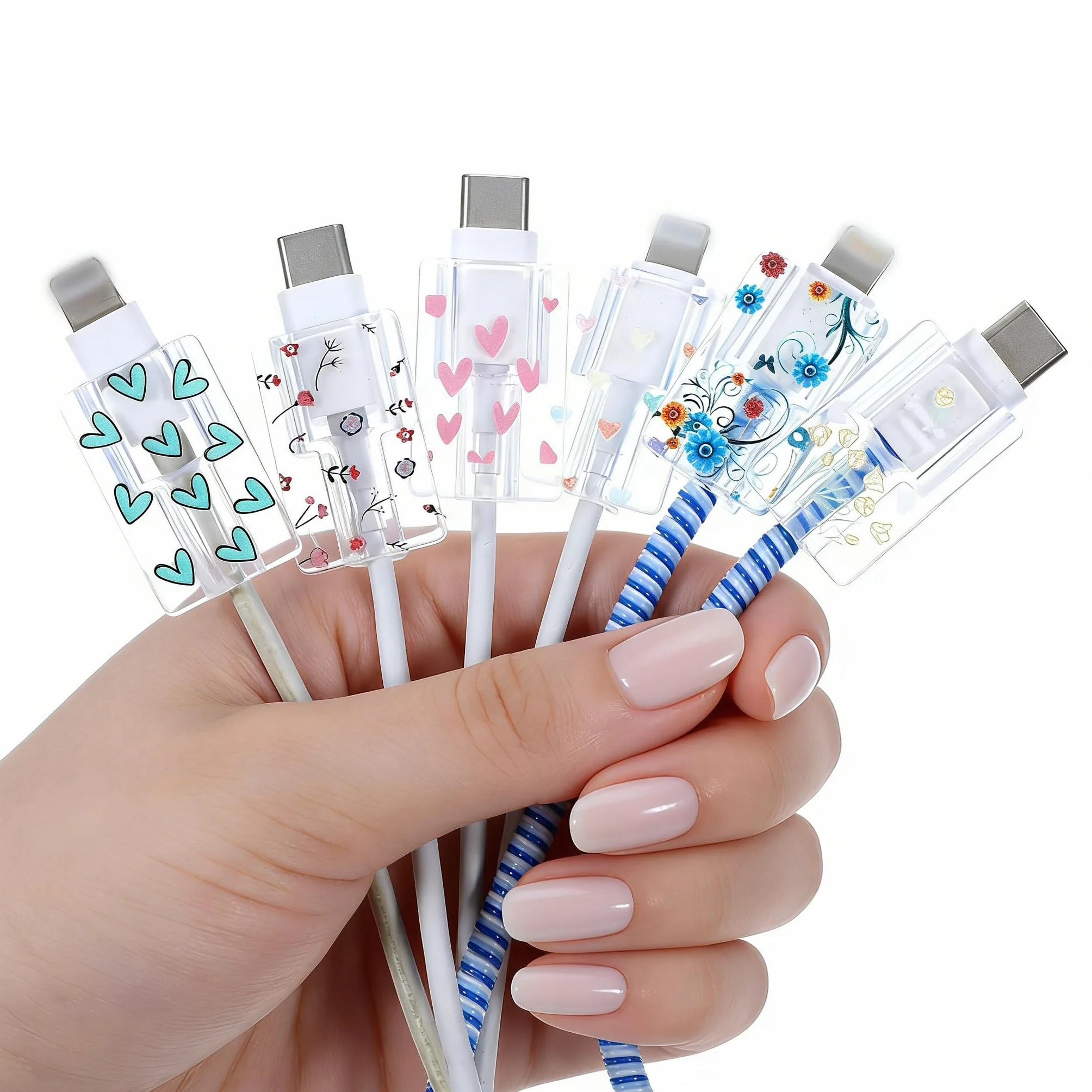 Ochraniacze kabli, 6 szt. miękki silikonowy ochraniacz USB, śliczna osłona kabla ładowarki