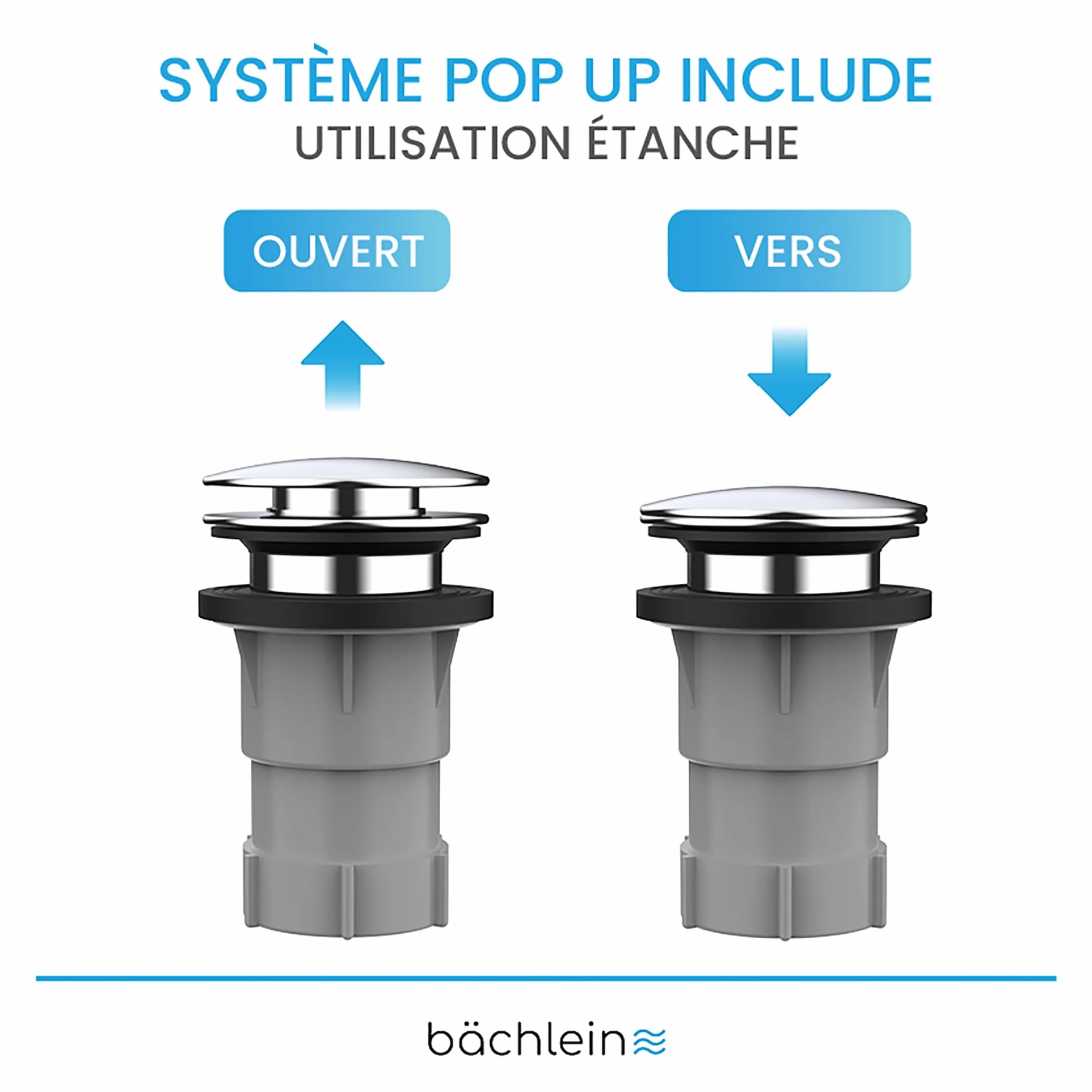 Bächlein Bonde pop-up pour baignoire avec tamis, kit complet trop-plein flexible et siphon