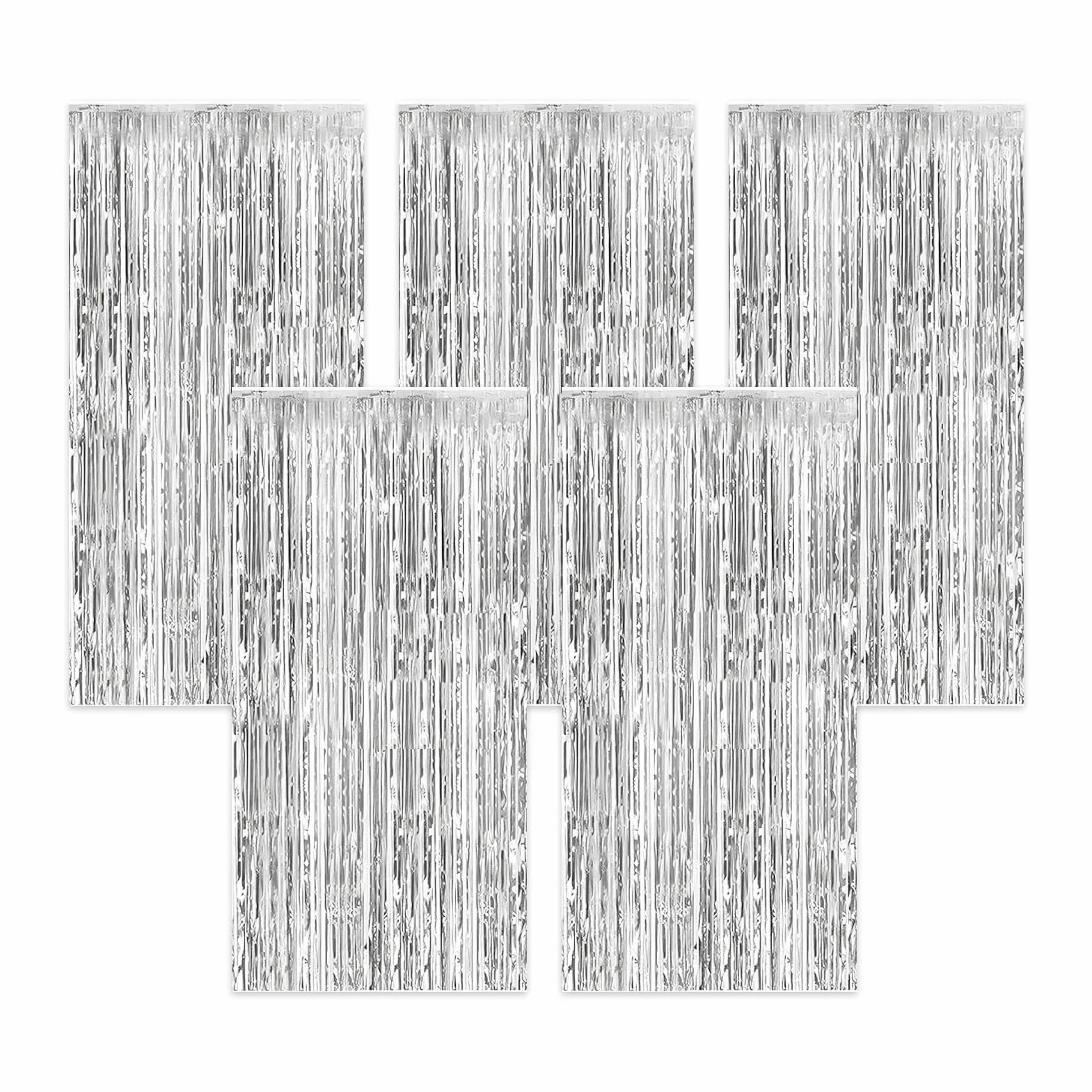 Rideau Anniversaire Métallique Brillant Frange Aluminium 1mx2m Décoration Porte Fenêtre Fond Photo Argent
