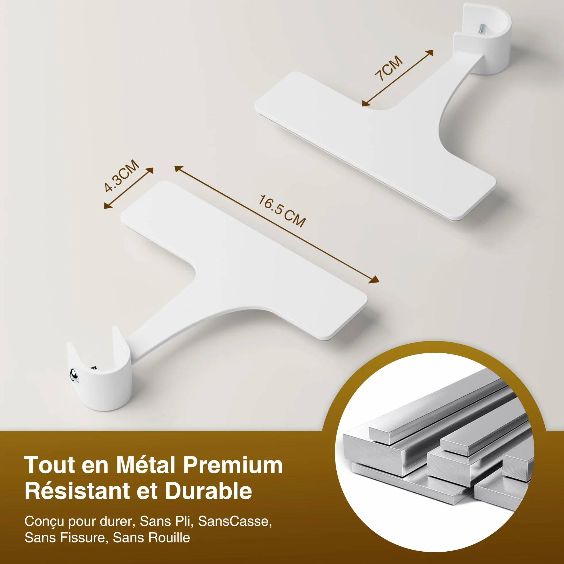 Support Tringle Rideaux sans Perçage pour Coffre Volet Roulant, Fixation Autocollante, 19-28 mm, Lot de 2, Métal Résistant