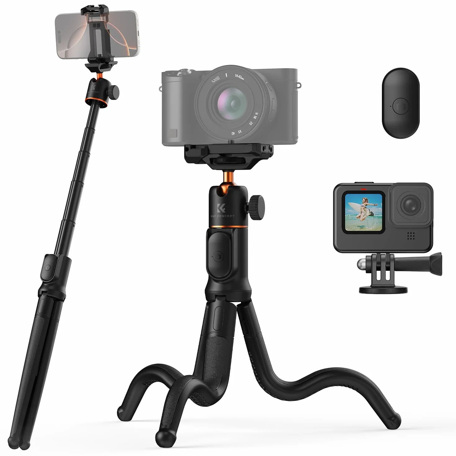 K&F Concept statyw do telefonu komórkowego, elastyczny statyw do smartfona i aparatu, MS29 wysuwany kijek do selfie, mini statyw z pilotem zdalnego sterowania, tripod z uchwytem na statyw, statyw