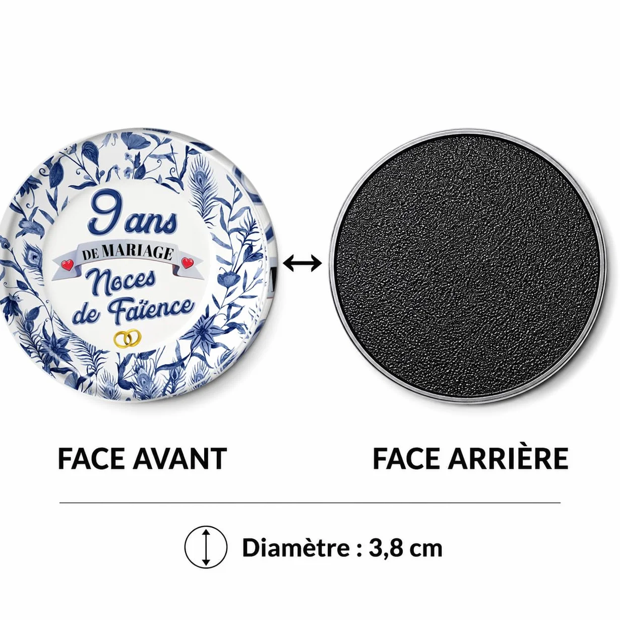 Magnet Aimant 3.8cm Anniversaire 9 Ans Mariage Noces Faïence Diamètre 3.8cm