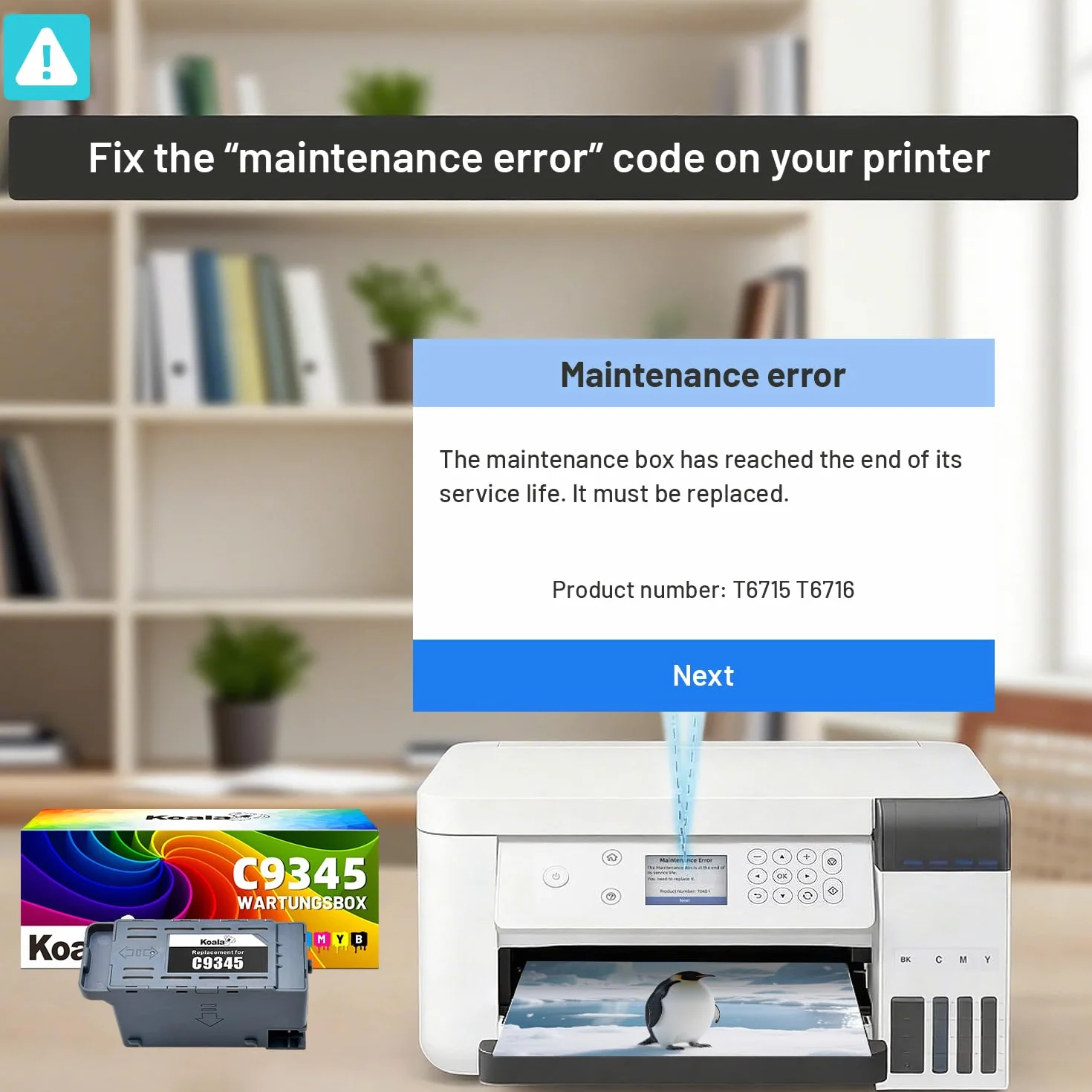 Koala C9345 Boîte de Maintenance Compatible Epson Workforce Pro WF-7820 WF-7830 WF-7840 WF-7845 ET-5800 ET-5850 ET-5880 ET-16600 ET-16650 L1515 Réservoir d'encre résiduelle