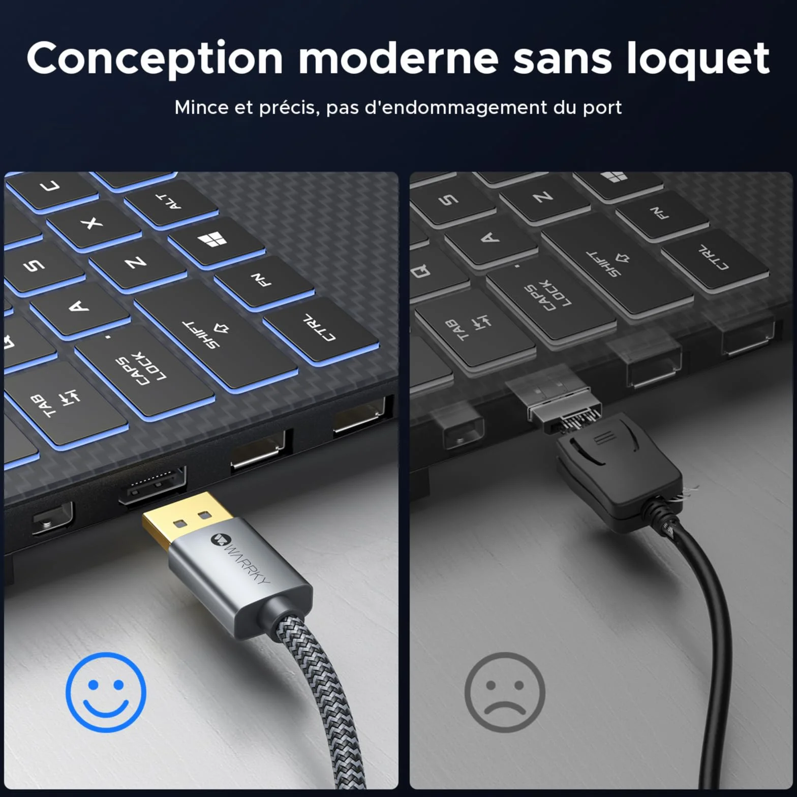 WARRKY Câble DisplayPort 4K vers HDMI 1440P 60Hz 1080P 120Hz 1.8M