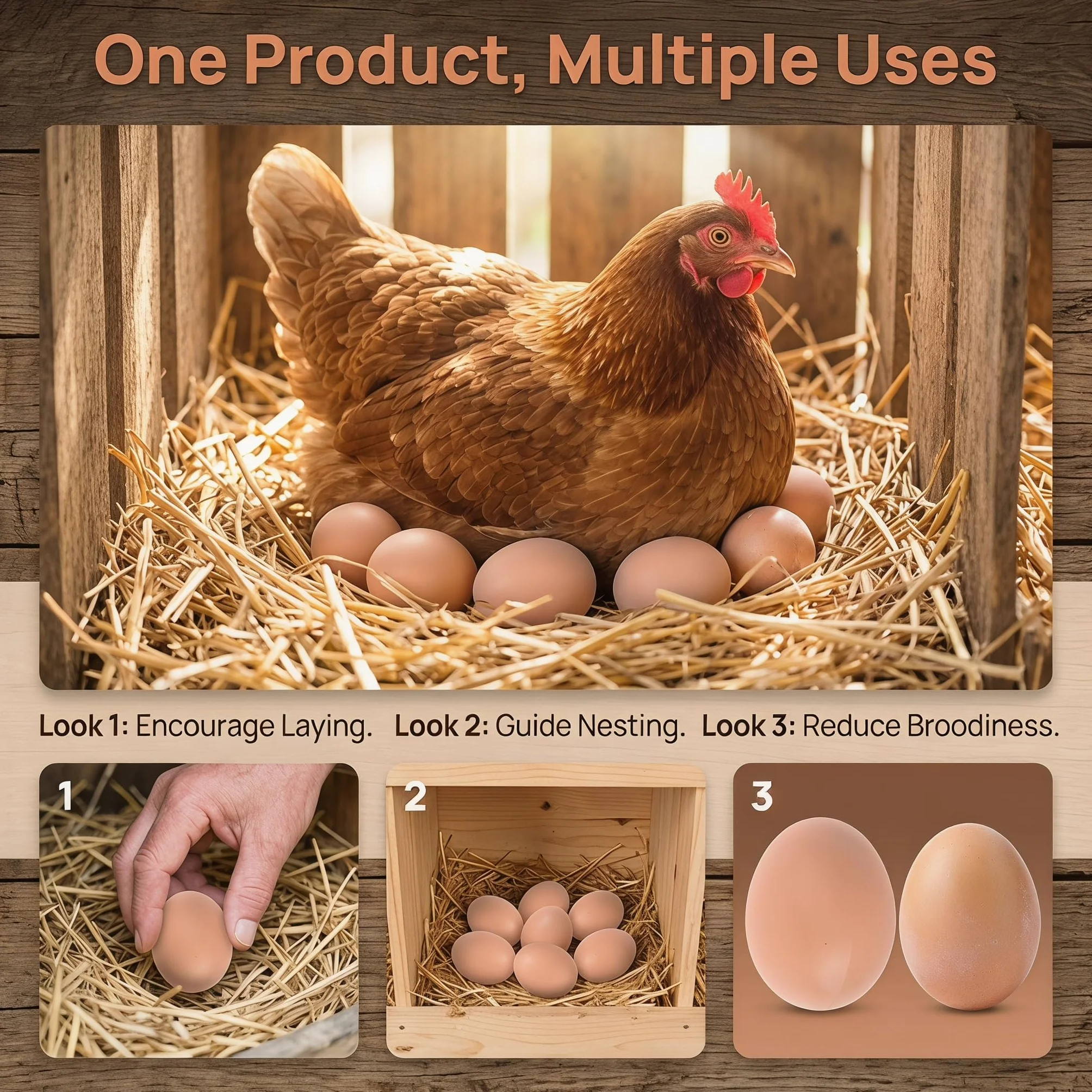 Fake Plastic Artificial Chicken Eggs 5.3cm 6PCS for Laying, Stop Eating Own Eggs, Home Decoration