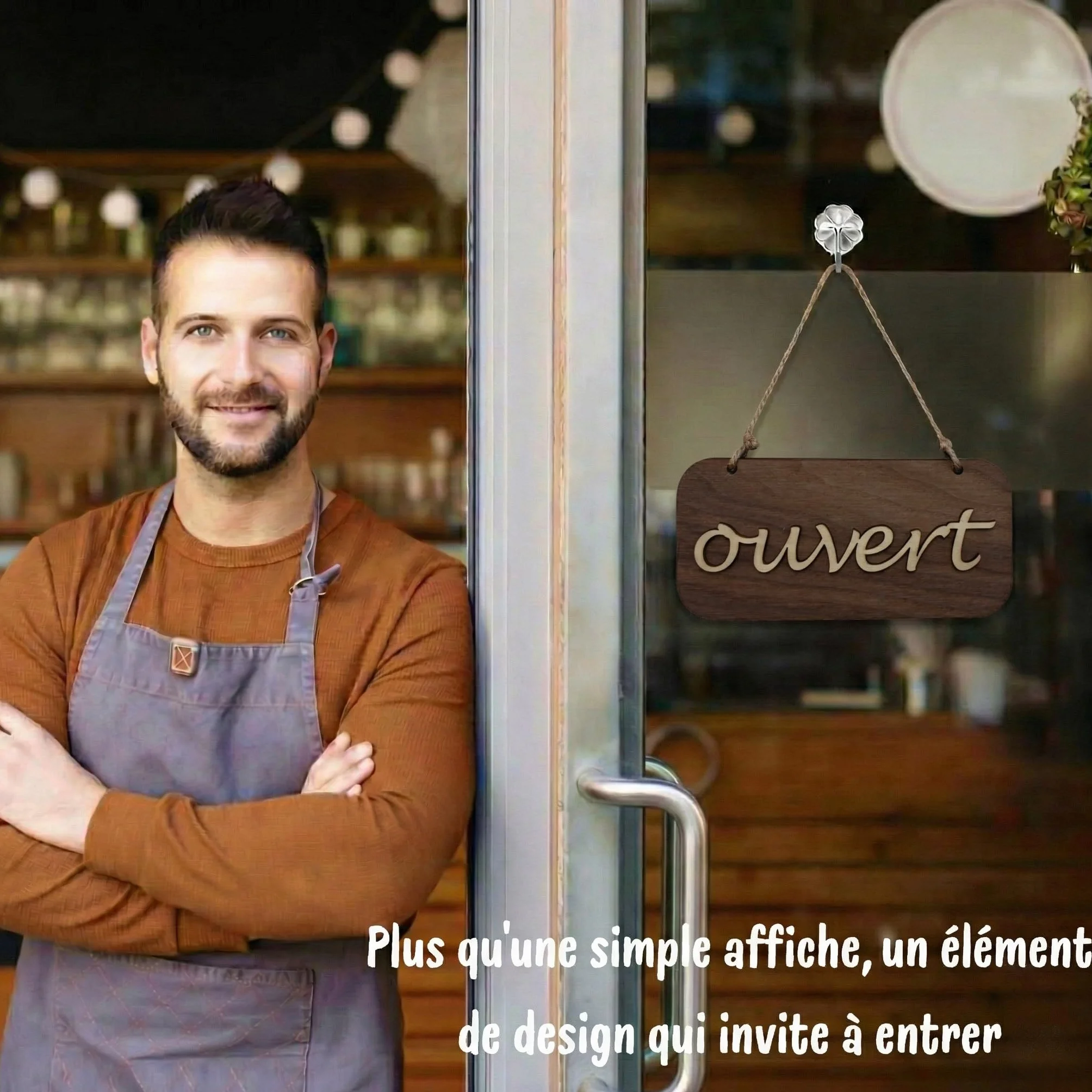 Panneau Ouvert Fermé Magasin Bois Design Original Fait Main Ventouse Incluse Porte Vitrine