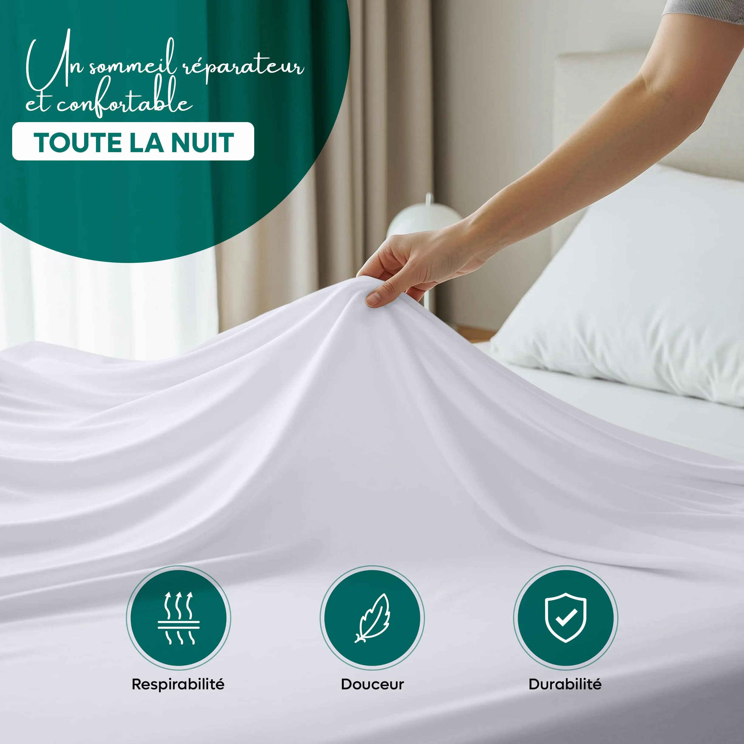 Drap Plat sans élastique 270 x 290 cm Oeko-TEX Polyester brossé Doux Microfibre Blanc