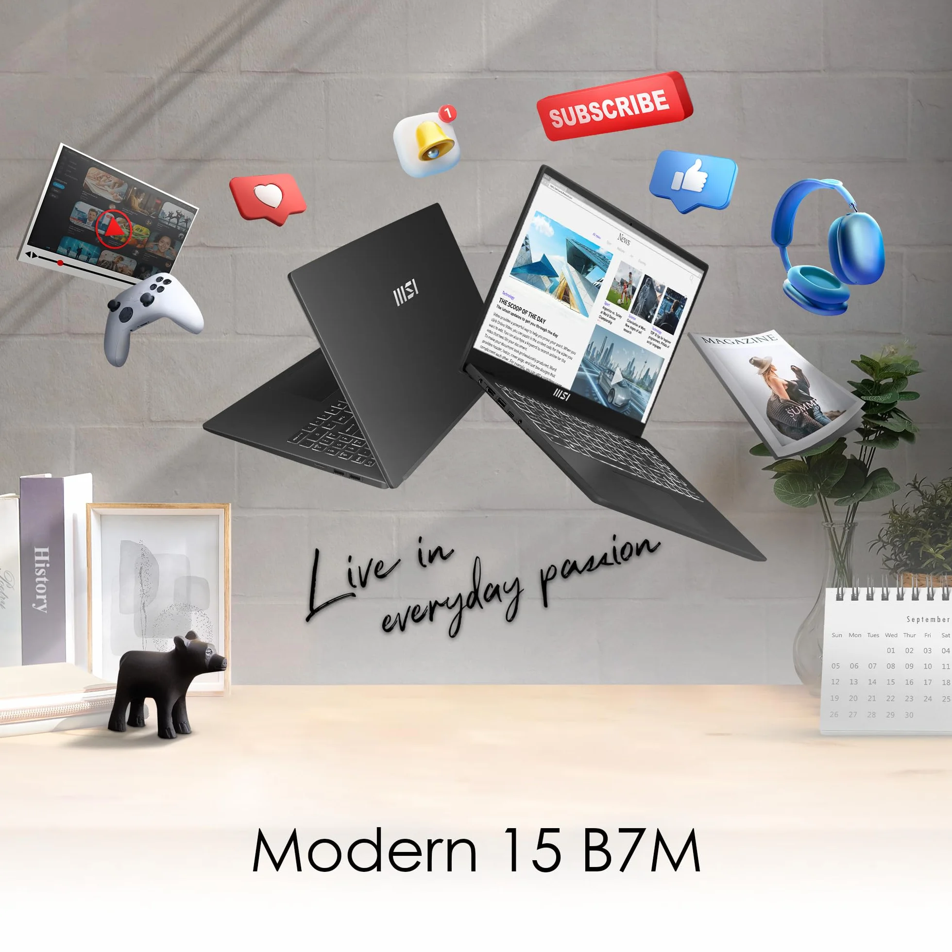 MSI Nowoczesny laptop 15 Lifestyle & Business 15,6", wyświetlacz Full HD, procesor AMD Ryzen 5 7530U, 16 GB DDR4 RAM, 512 GB SSD, AMD Radeon Graphics, Windows 11 Home, czarny, B7M-284 ,DE QWERTZ