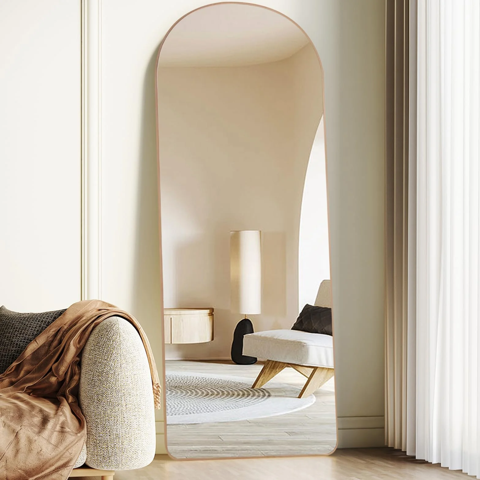 Miroir sur Pied 160x50cm Doré Arché Verre Trempé Grand Miroir Mural XXL Salon Chambre