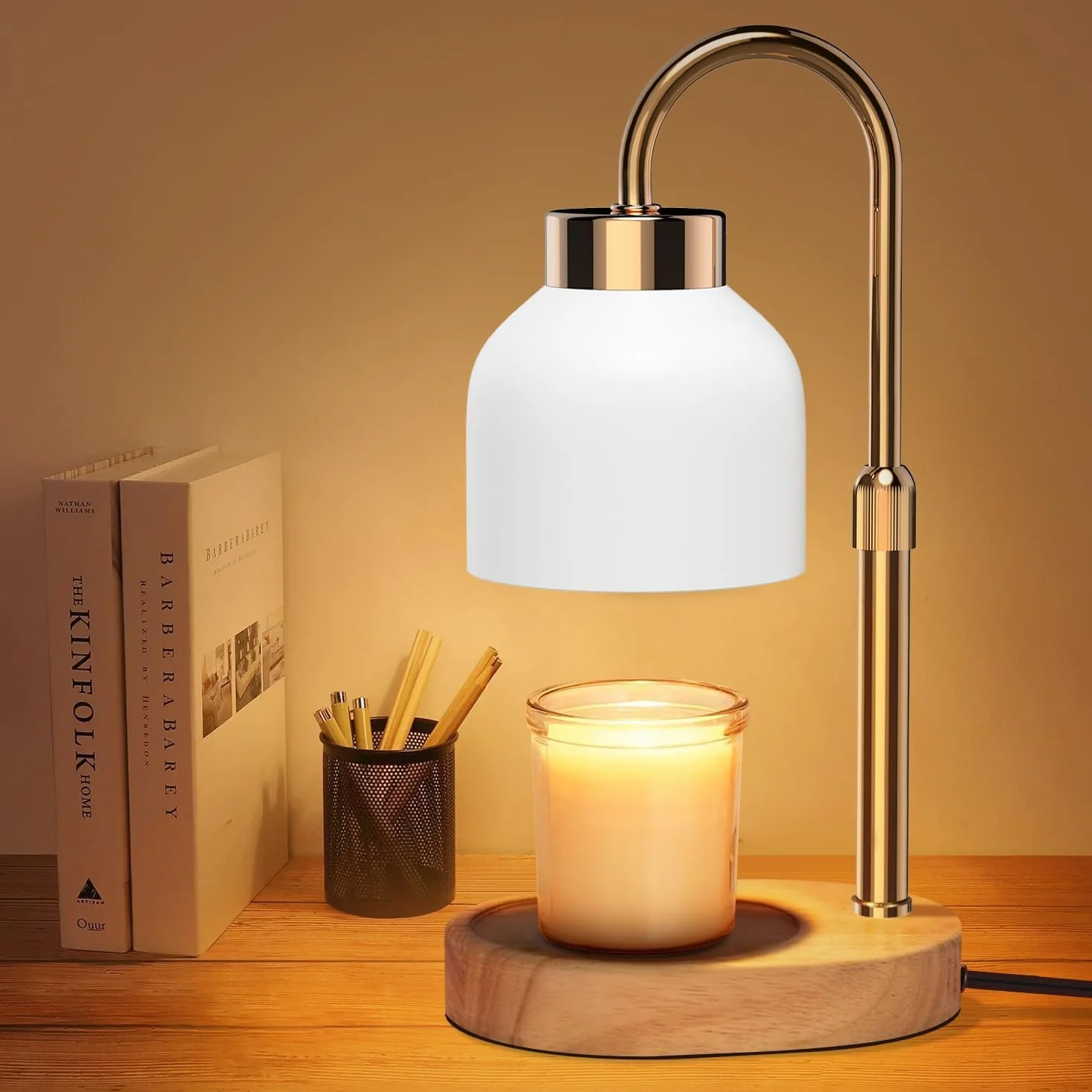 Loowoko Lampe Chauffe Bougie, Chauffage Bougie avec Minuterie et Variateur,Réglable en Hauteur,avec 2 Ampoules,Candle Warmer Lamp pour Bougies Parfumées en Verre, Maison, Chambre, Décoration