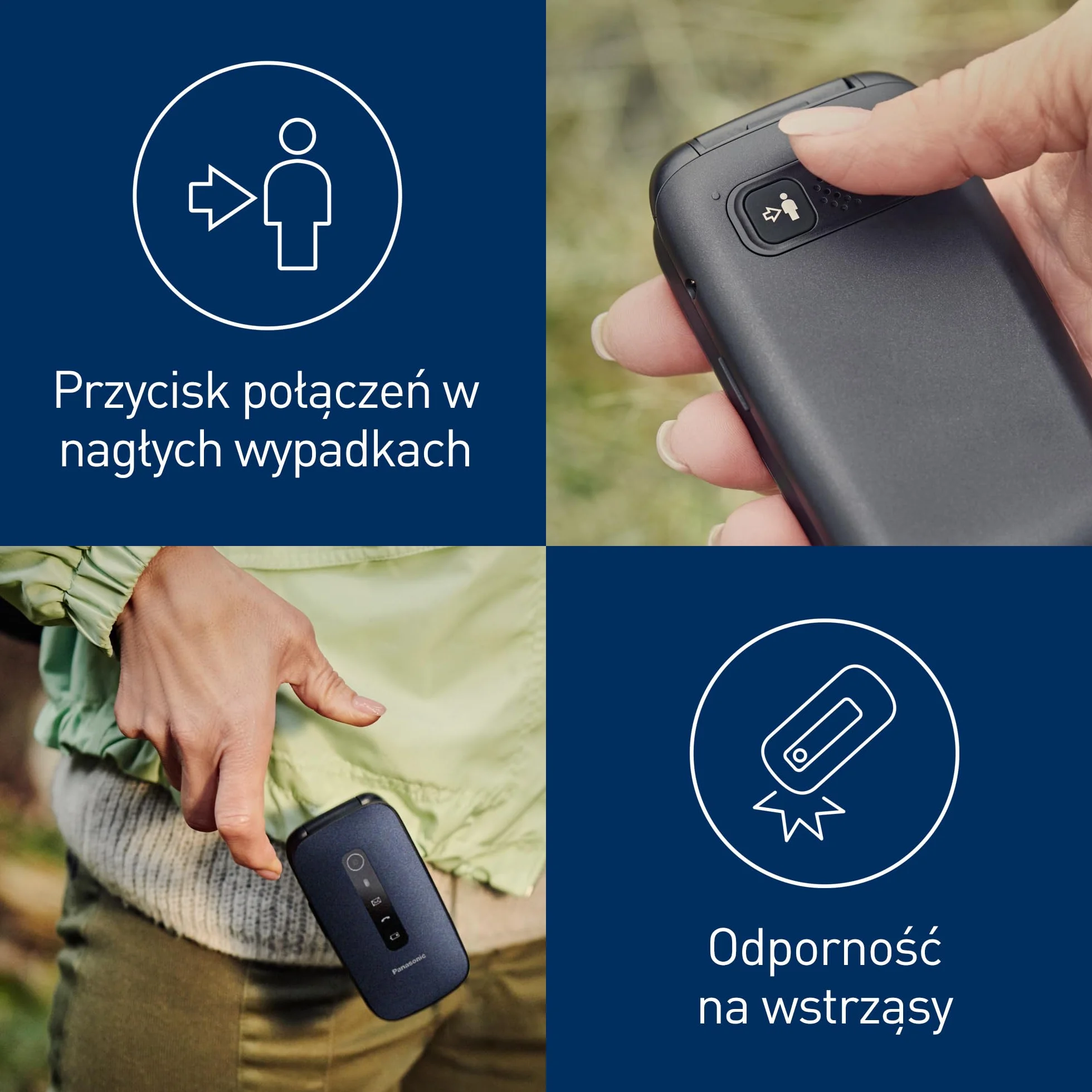Panasonic KX-TU550 telefon dla seniora z klapką (duży ekran 2,8", aparat 1,2 MP, Clear Voice VoLTE, połączenia priorytetowe, tryb głośnomówiący), niebieski