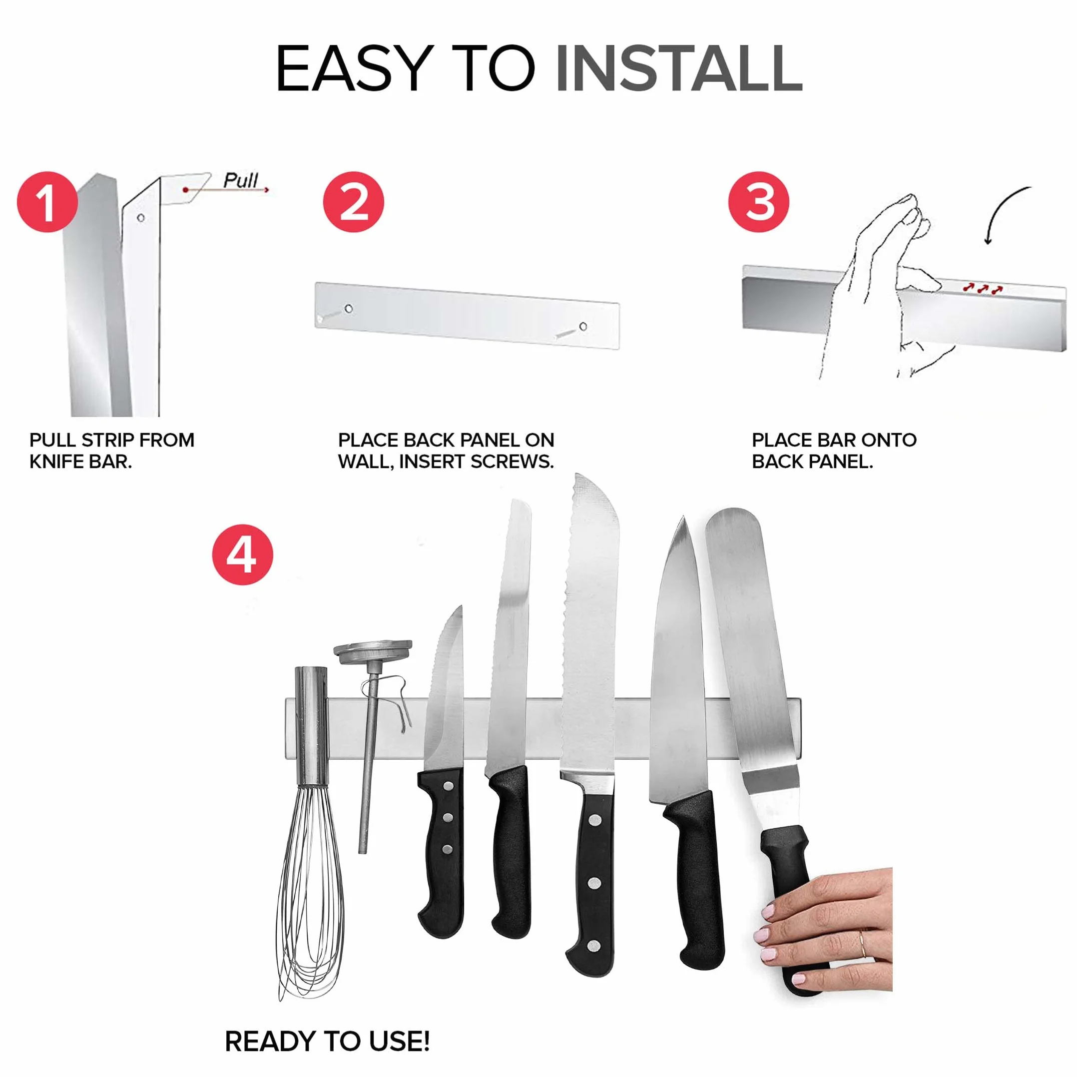 Barre magnétique en acier inoxydable de 35,6 cm - Utilisation comme porte-couteaux, barre à couteaux, porte-ustensiles de cuisine et porte-outils