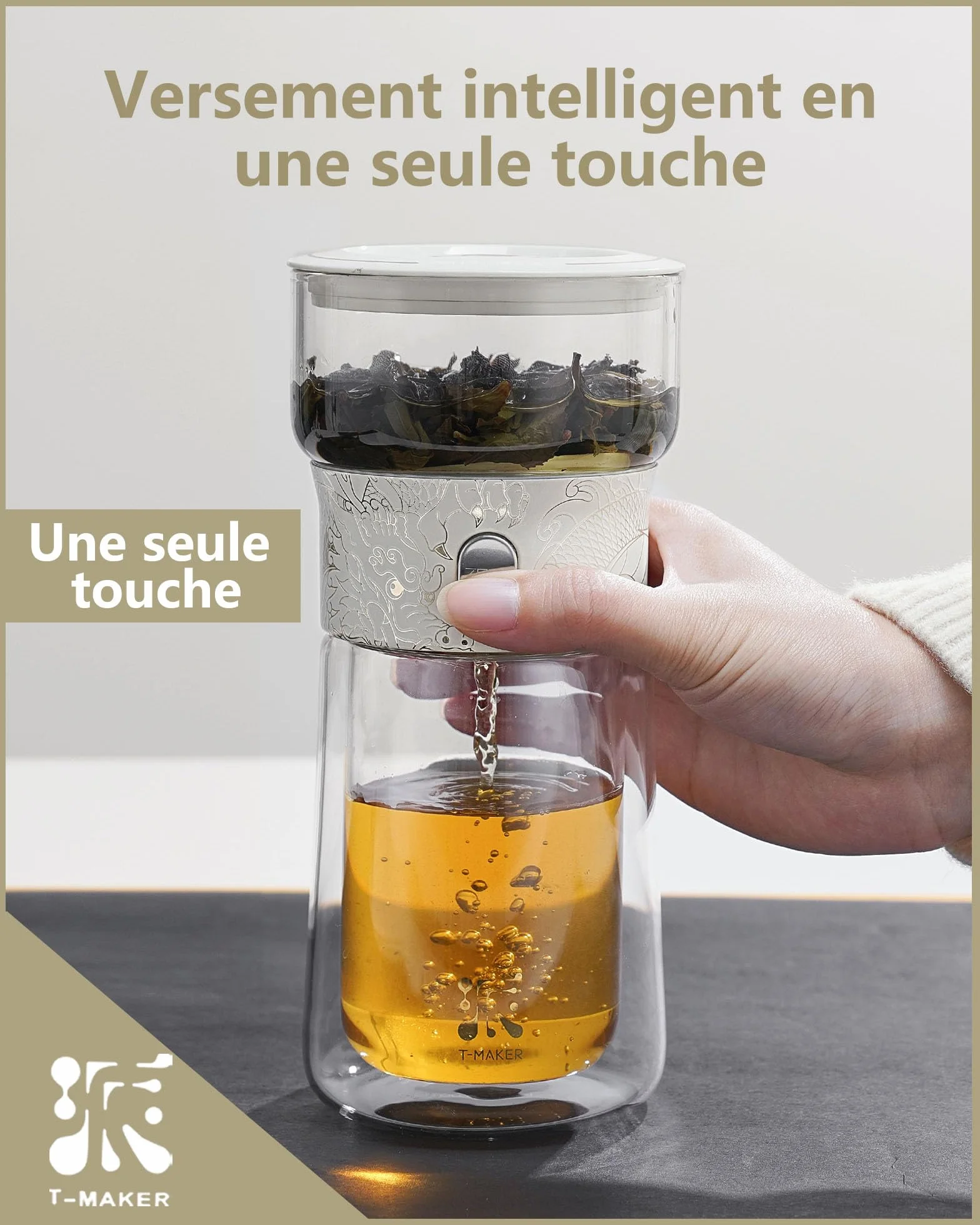 ZENS theiere avec infuseur, magique à une seule touche théière en verre pour Thé en Feuilles vrac sans dégâts, Cool Machine à Thé avec Tasse isotherme et sac de portable, à offrir en cadeau