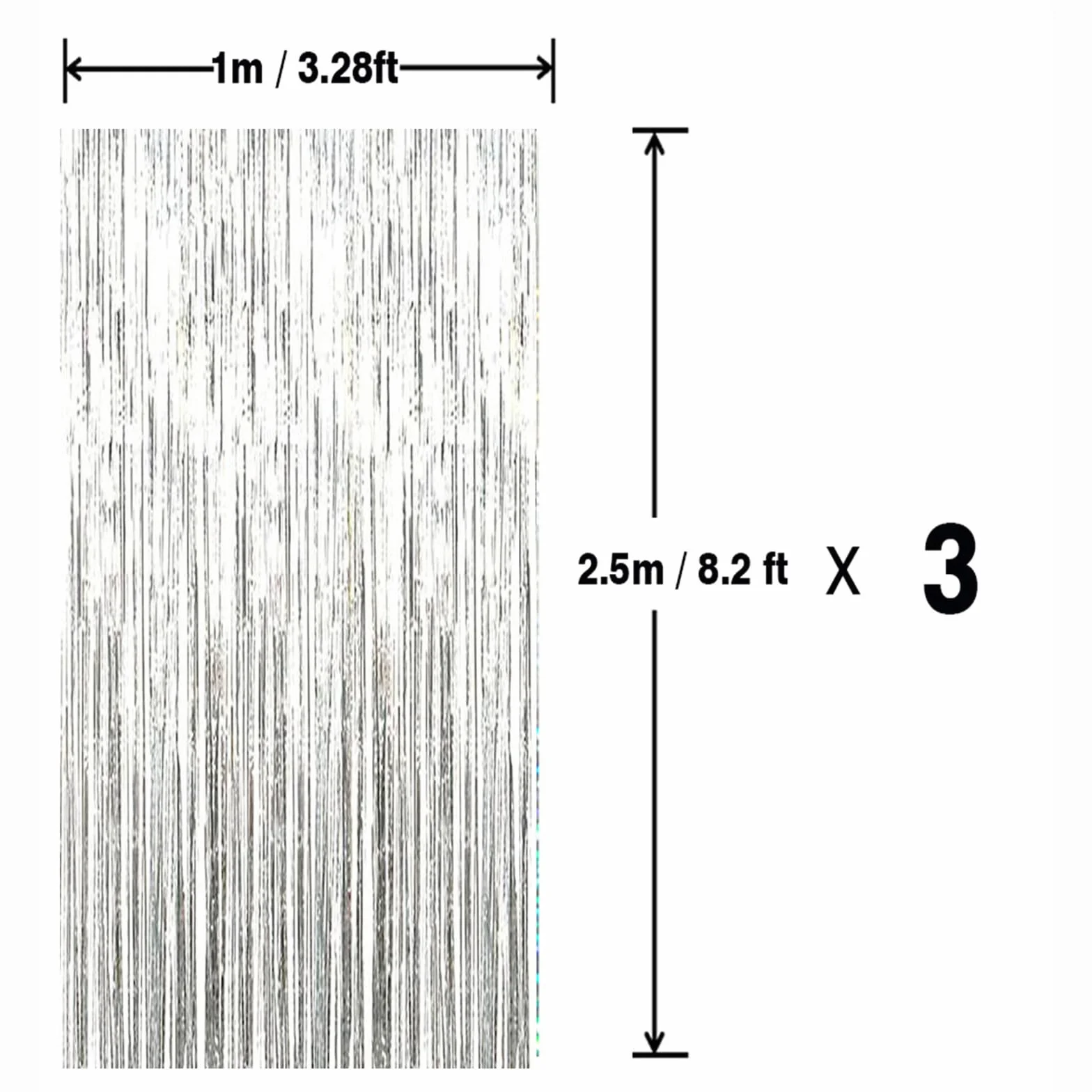 3 Pack Rideaux De Clinquant Métalliques Feuille Frange Miroitement Banderoles Décoration Fenêtre Porte Rideau Fête 3"*8"(1*2.5m) Laser Argent