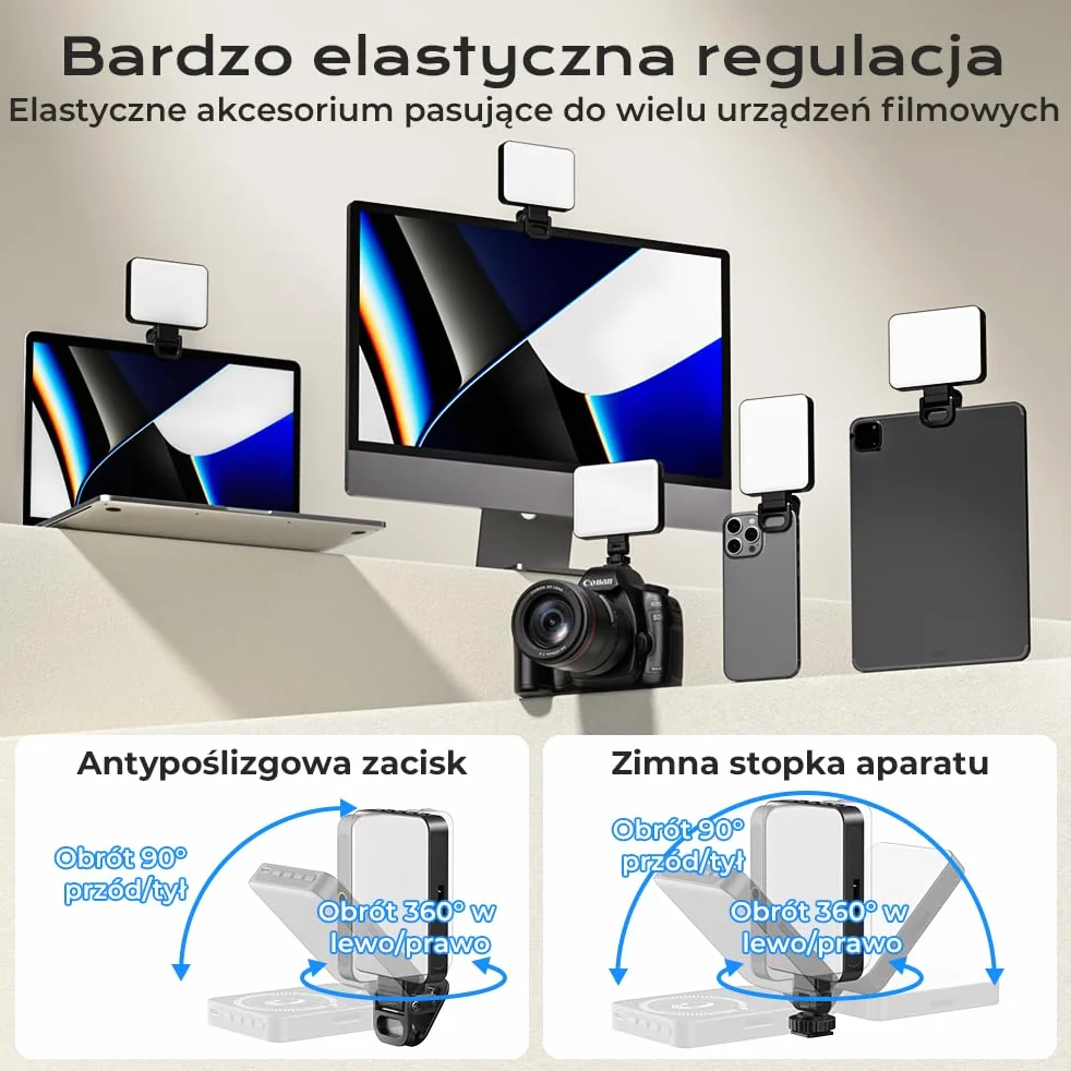 OUSFOT Selfie Phone Light 128LED 3000-6500K Selfie Lamp RGB Tryb 8 Kolorów z Regulowaną Jasnością, Photo Light z Klipsem USB Akumulator, do Telefonu, Aparatu, Komputera