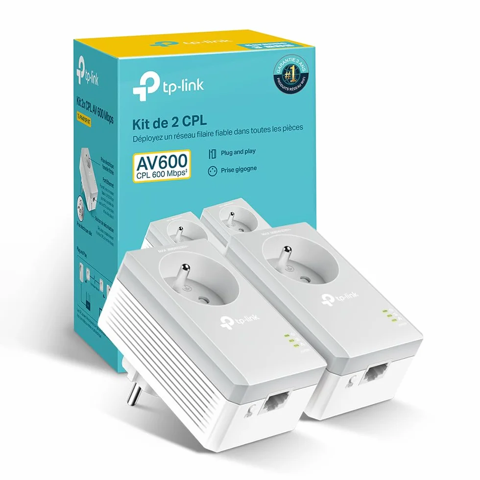 TP-Link Zestaw TL-PA4015P (FR) Gniazdo CPL 600Mbps, Homeplug AV2, Wbudowane Gniazdo Zasilania, Port Ethernet, Światłowód, OneMesh, Bez Nowych Przewodów