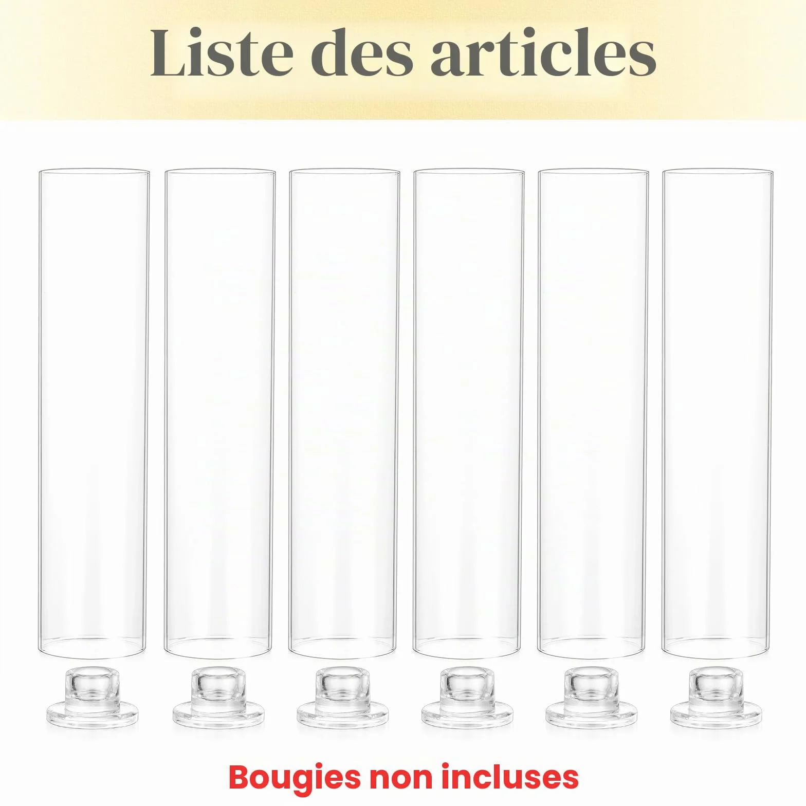 Hewory Bougeoirs en verre à ouragan : Ensemble de 6 supports à bougies transparents pour pièces maîtresses de table de mariage, grands bougeoirs pour décoration de Noël, fête en plein air