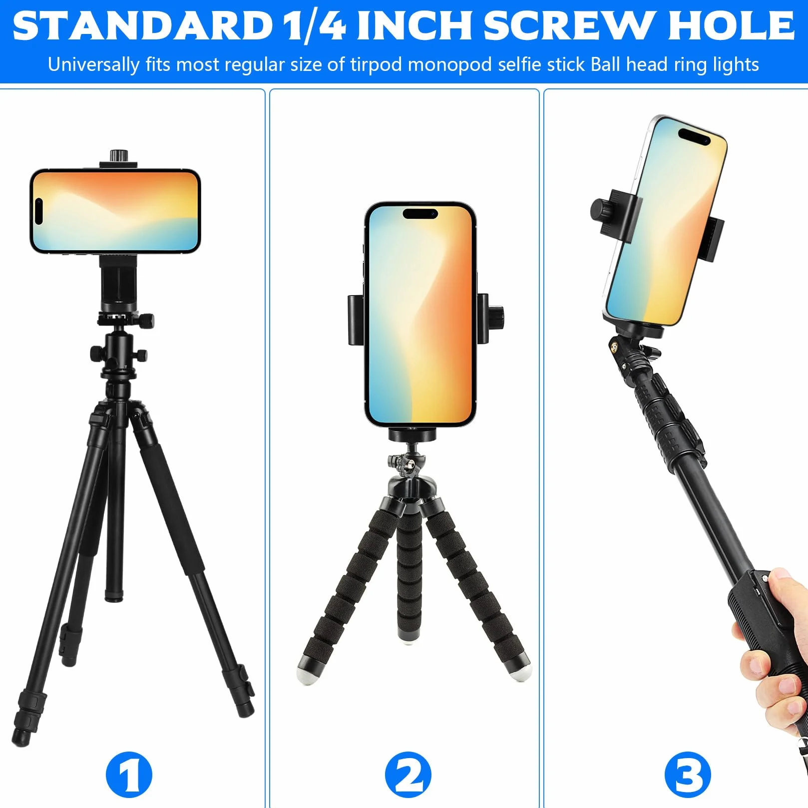 2 sztuki uchwyt na telefon komórkowy, statyw, uchwyt adaptera, obrót o 360°, pionowy i poziomy uchwyt na telefon komórkowy, akcesoria do selfie kijek do statywu monopodowego, kompatybilny z iPhone
