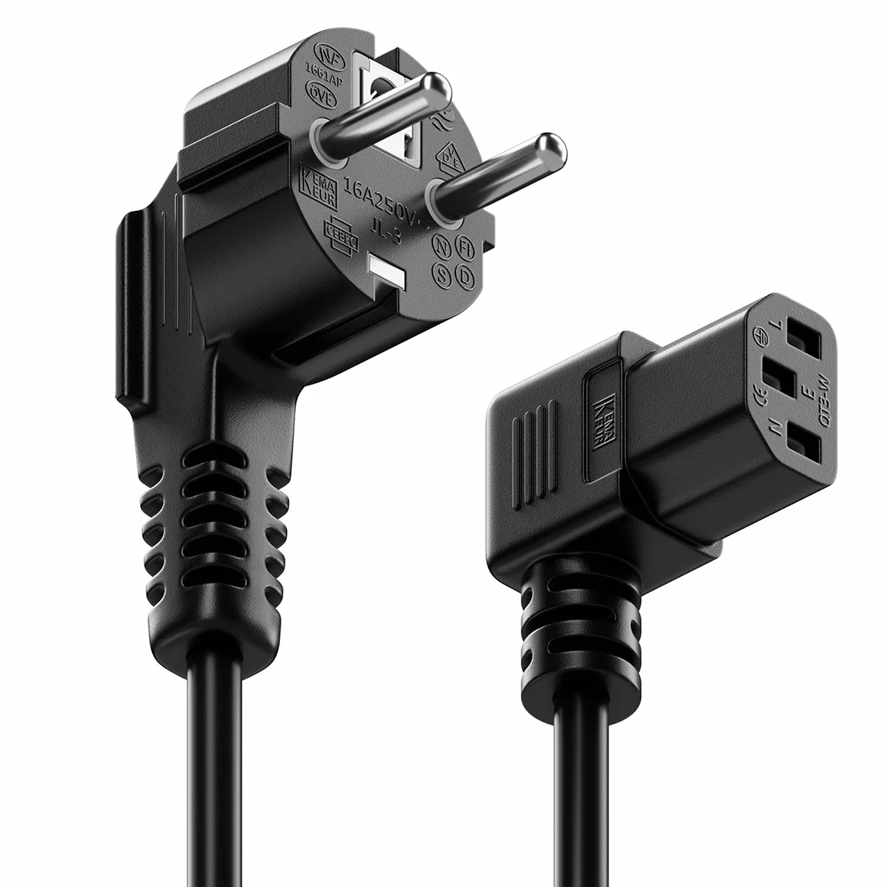 deleyCON 1m Câble Alimentation Type F CEE 7/7 C13 90° Coudée Noir