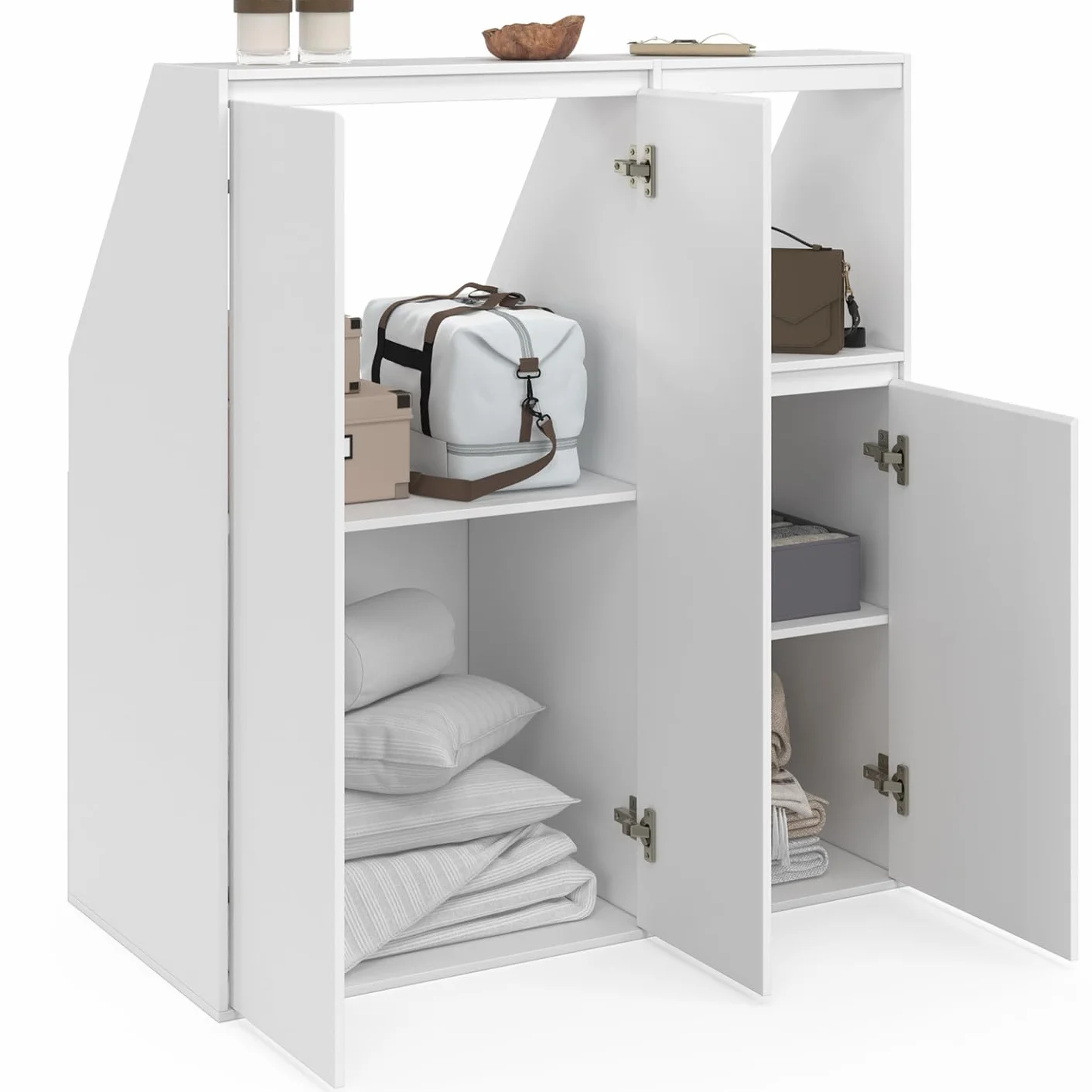 IDMarket - Ensemble armoires sous Pente 2 Portes + 1 Porte et 1 Niche TOMI Blanc