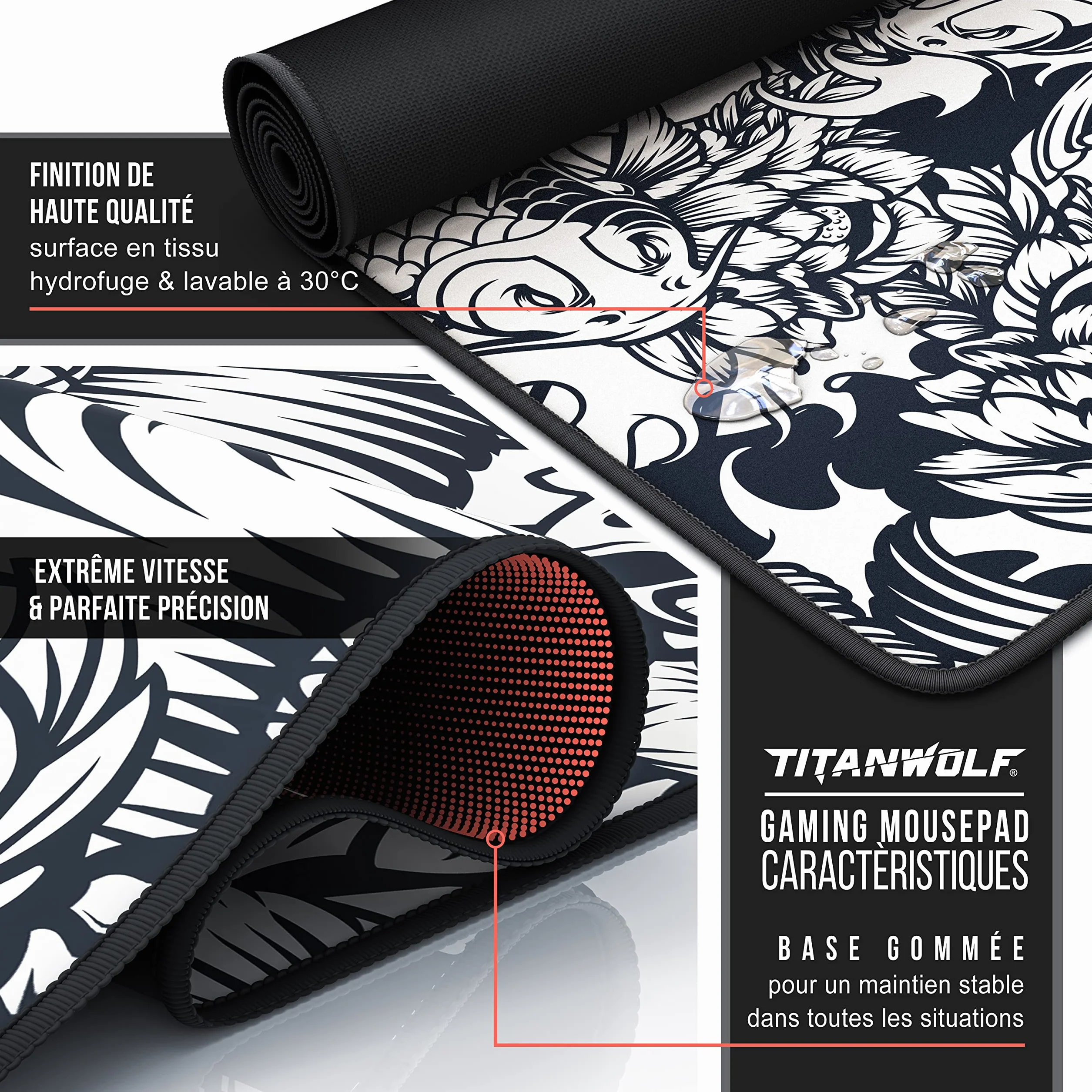 TITANWOLF Tapis de Souris Gaming XXL 900x400mm, Mouse Pad Bureau Gamer Extra Large Tissu Antidérapant Haute Précision