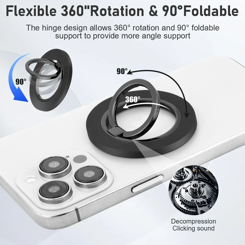 HOTUT Magnetyczny uchwyt na telefon do MagSafe, obrotowy uchwyt na telefon o 360, odłączany uchwyt pierścieniowy na telefon, przyjazny dla bezprzewodowego ładowania, metalowy stojak na telefon