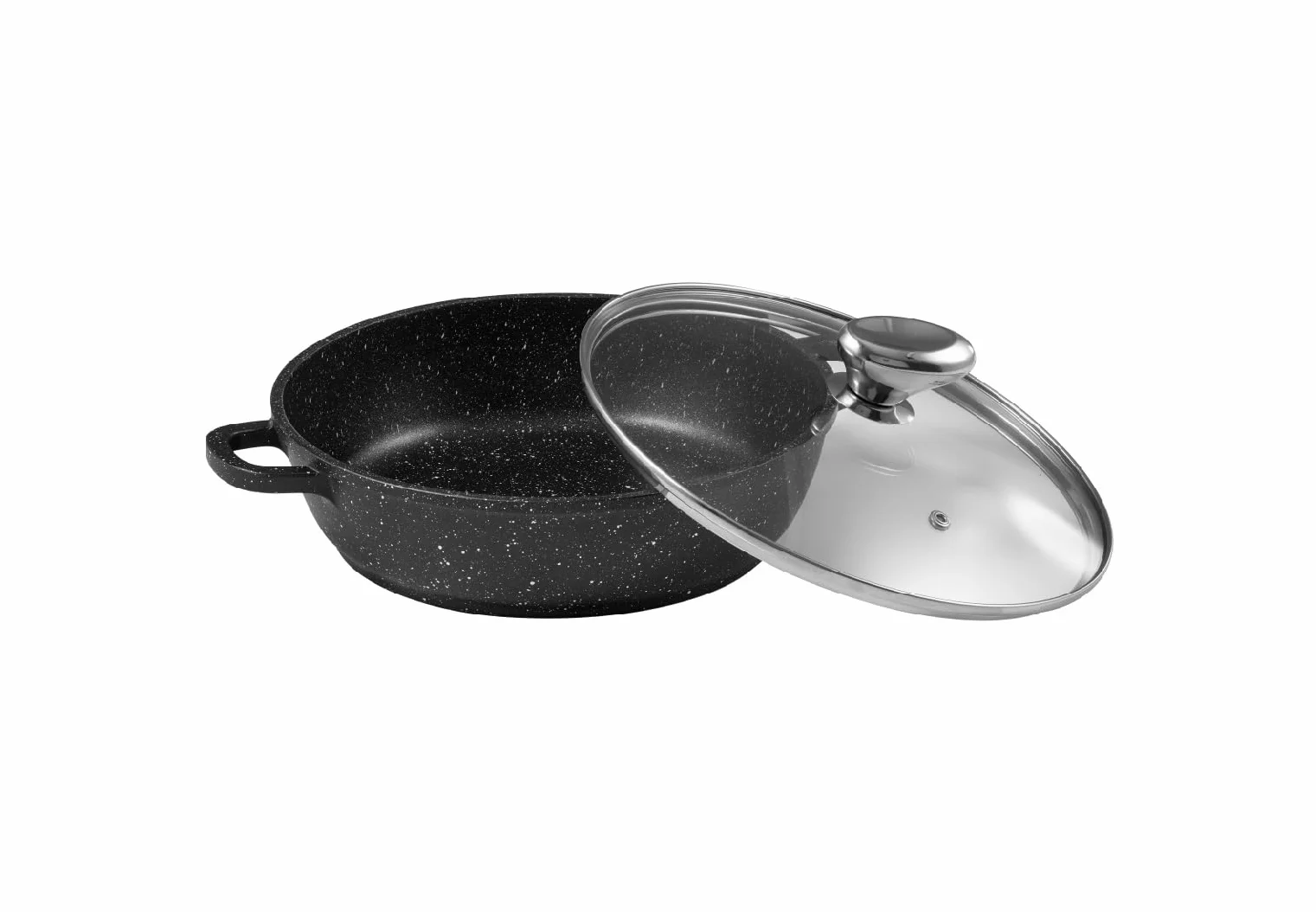 Pradel Excellence - PCUI001015 - Mijoteuse Fonte d'Aluminium Premium Ø24cm, Couvercle Verre - Revêtement Anti-Adhésif Façon Pierre - Poignée Amovible - Tout Feu, Noir