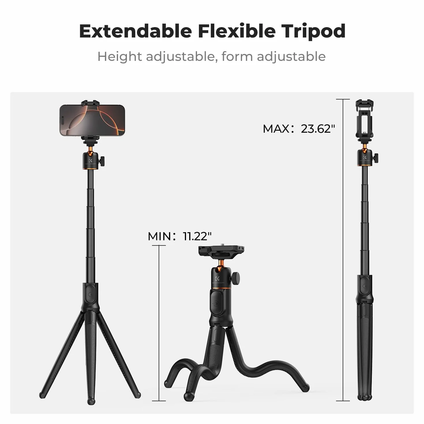 K&F Concept statyw do telefonu komórkowego, elastyczny statyw do smartfona i aparatu, MS29 wysuwany kijek do selfie, mini statyw z pilotem zdalnego sterowania, tripod z uchwytem na statyw, statyw