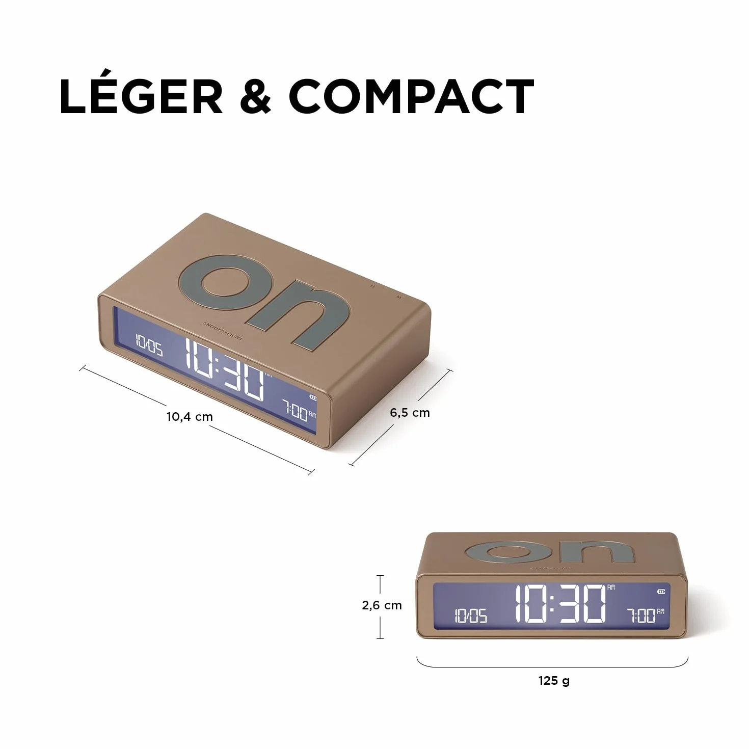 Lexon Flip Classic réveil lumineux réversible avec écran LCD, lumière tactile, rechargeable USB-C, kaki