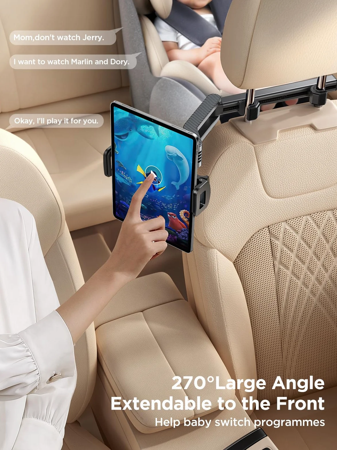 joyroom Samochodowy uchwyt na tablet do zagłówka, iPada ze składanym ramieniem przedłużającym, uchwyt na tablet, zagłówek samochodowy do iPada/Galaxy Tab/Fire/Switch i wszystkich urządzeń o przekątnej