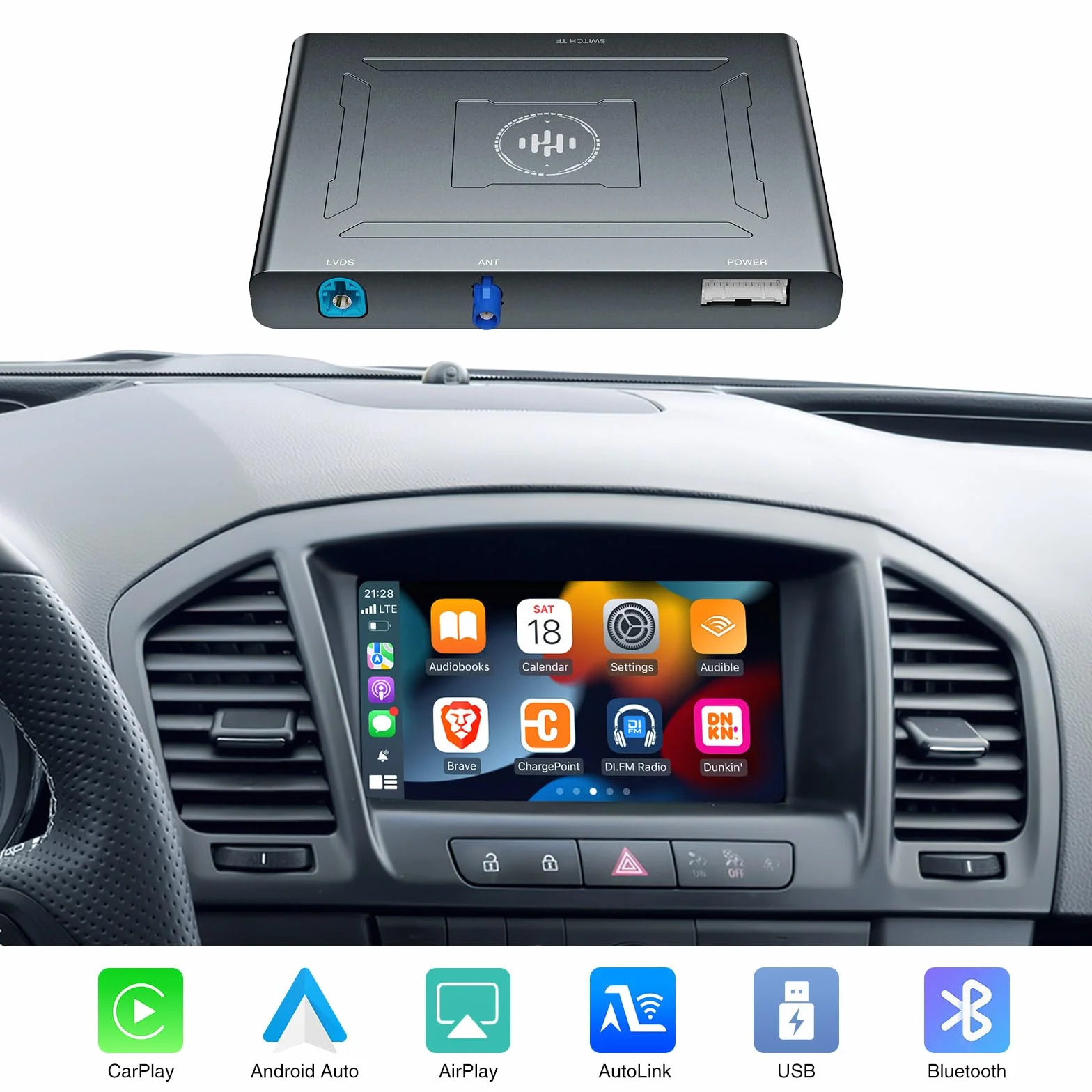 ANDREAM Plug & Play bezprzewodowy zestaw do modernizacji CarPlay i Android Auto - AirPlay, Mirror Link - pasuje do modeli Opel 2008-2016