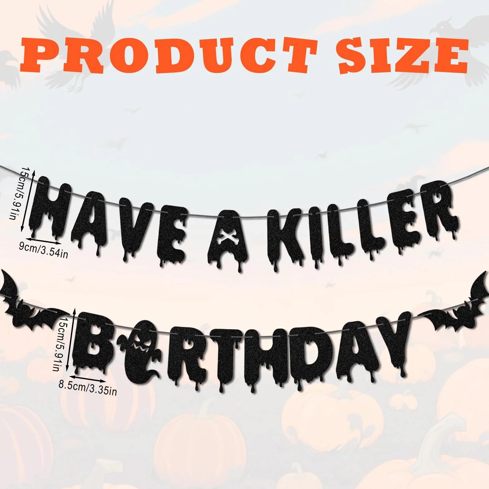 Banderole d'Anniversaire Have a Killer Pré-Montée Motif Chauve-Souris Décoration Halloween Guirlande Suspendue (Noir)