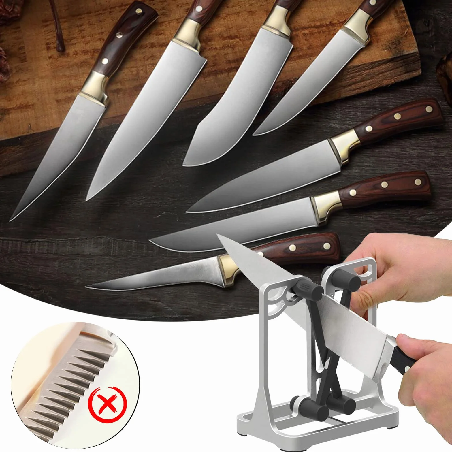 Aiguiseur couteaux professionnel Manuel - affuteur couteau de cuisine Tous Types Couteaux - affûteur Couteaux Chef Silver