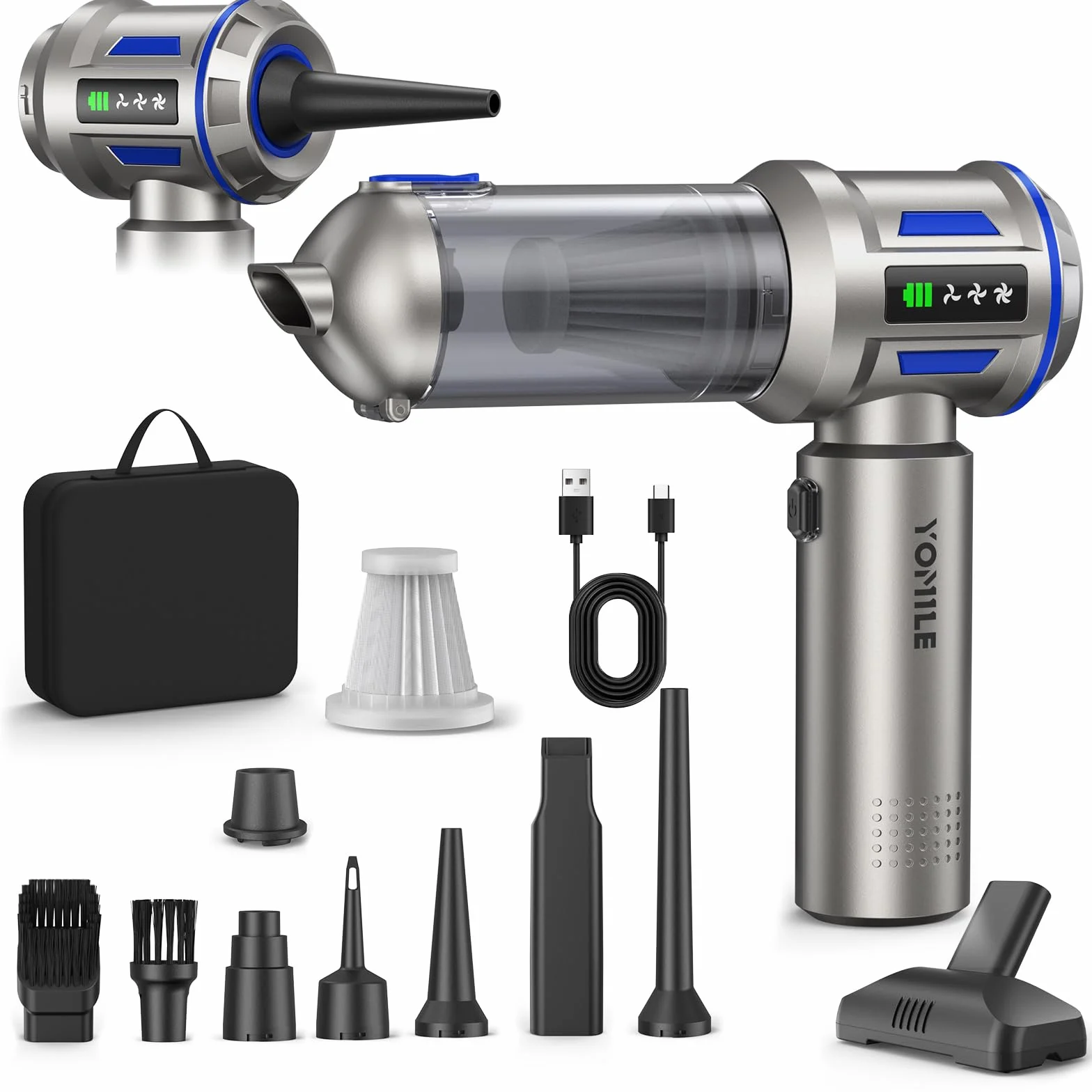 Aspirateur à Main, 27000Pa/120W Mini Aspirateur sans Fil & 250.000 tr/min Aspirateur de Voiture à 3 Vitesses avec Moteur sans Brosse, Aspirateur Voiture Sans Fil Pour Bureau,Maison, Cuisine,Poils