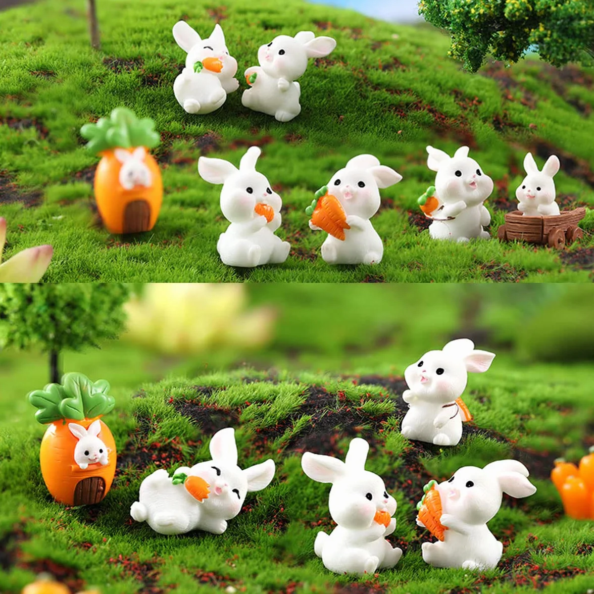 Figurines de Pâques Lapin Ornement 17 Pièces Avec Carotte, Statue Jardin