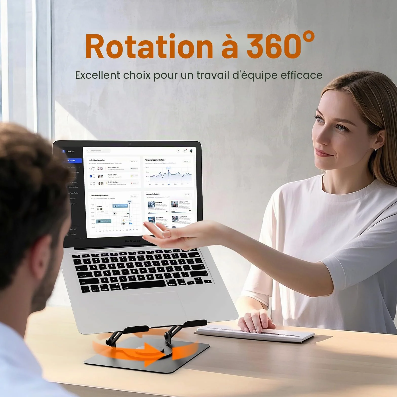 GRIFEMA GB1050 Support Ordinateur Portable Ergonomique Rotatif 360° Réglable en Hauteur Pliable Ventilé pour MacBook Air/Pro Dell Laptops 11-17 Pouces Noir