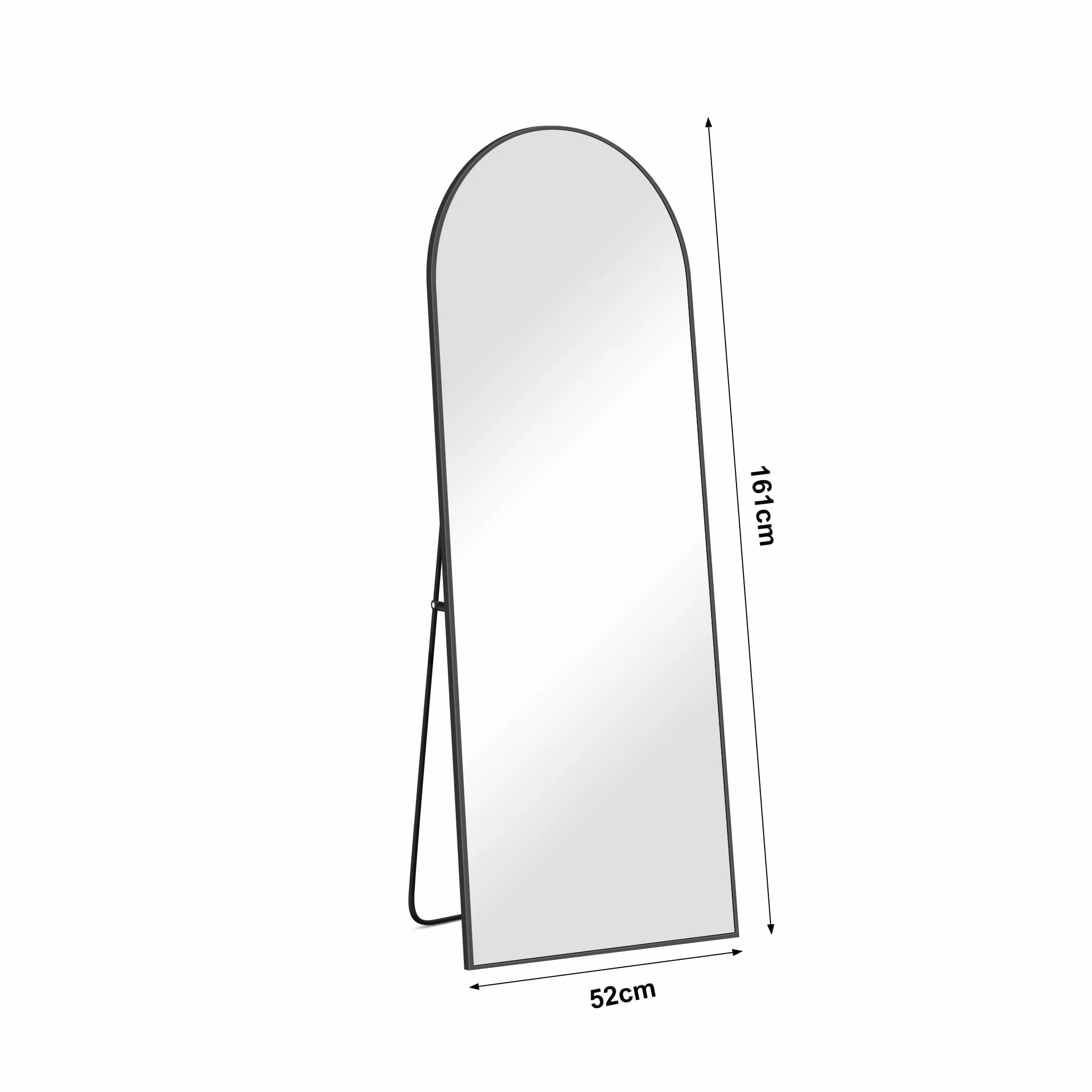 Miroir sur Pied 161 x 52 cm, Grand Miroir Mural en Pleine Longueur avec Cadre en Aluminium Noir, Miroir Arqué pour Salle de Bain, Chambre, Entrée et Couloir