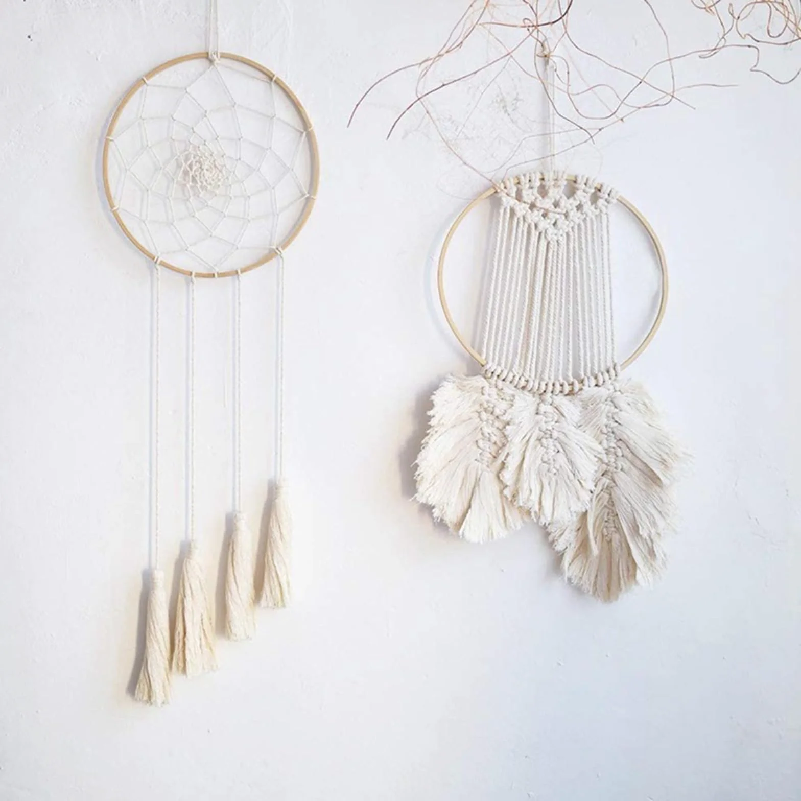 Cercle Bois Attrape Rêve Macramé 10 cm Bambou Anneaux Couronne Décoration Mariage