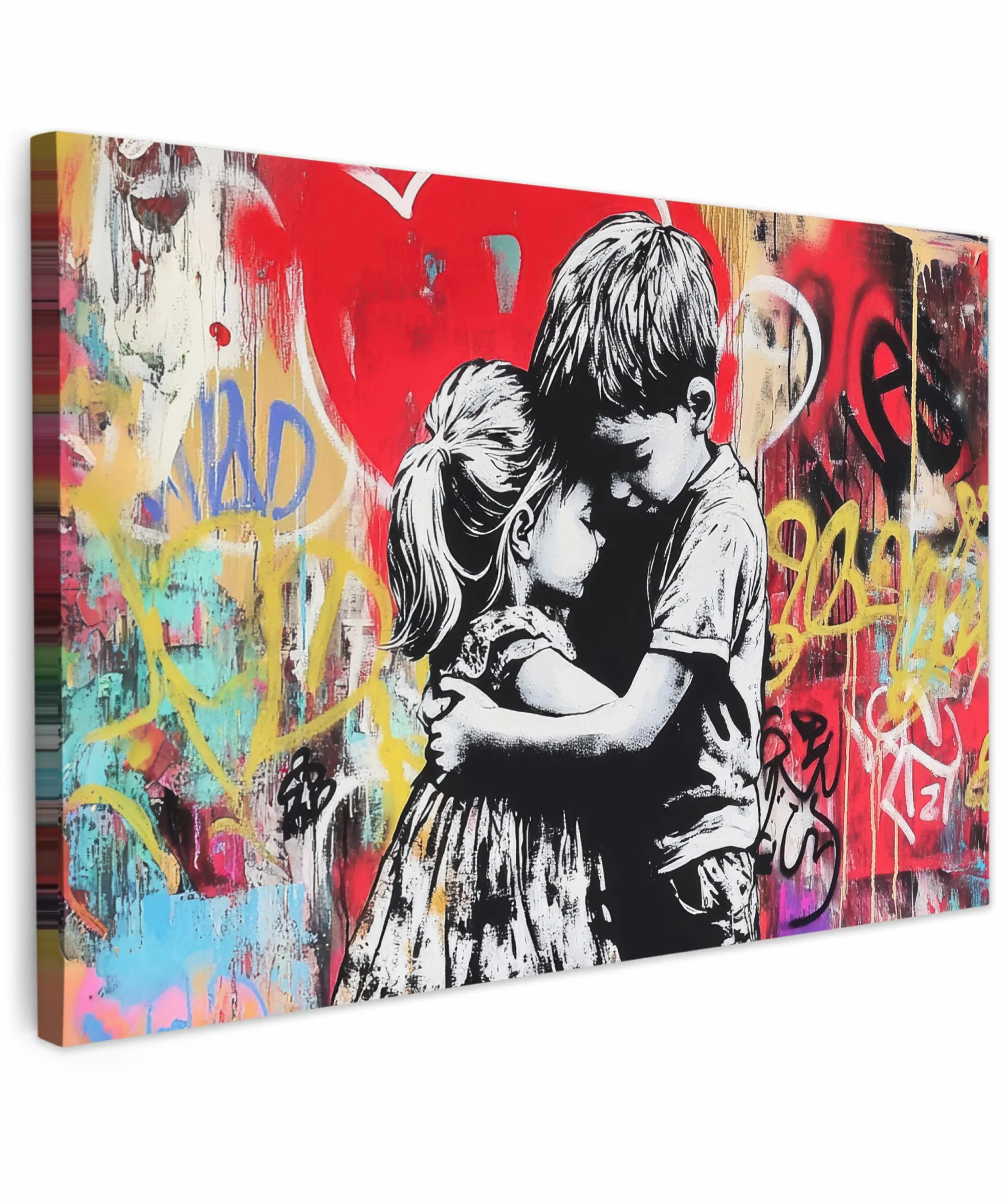 MuchoWow© Impression sur Toile Decoration Murale Peinture 120x80 cm Tableaux Decoratifs Muraux Déco Chambre Tableau Salon Graffiti - Noir et blanc - Street art