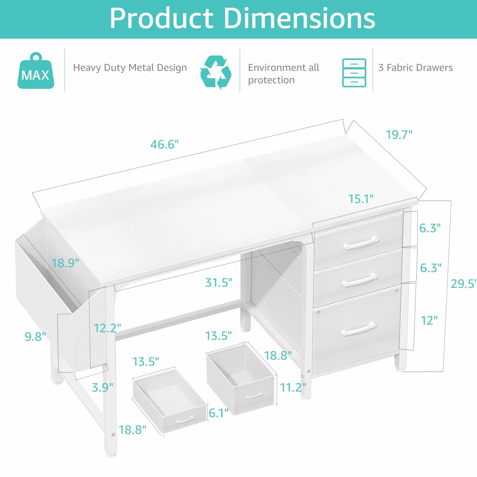Lufeiya Blanc Bureau avec Rangement 120cm avec Tiroir pour Ordinateur Gaming