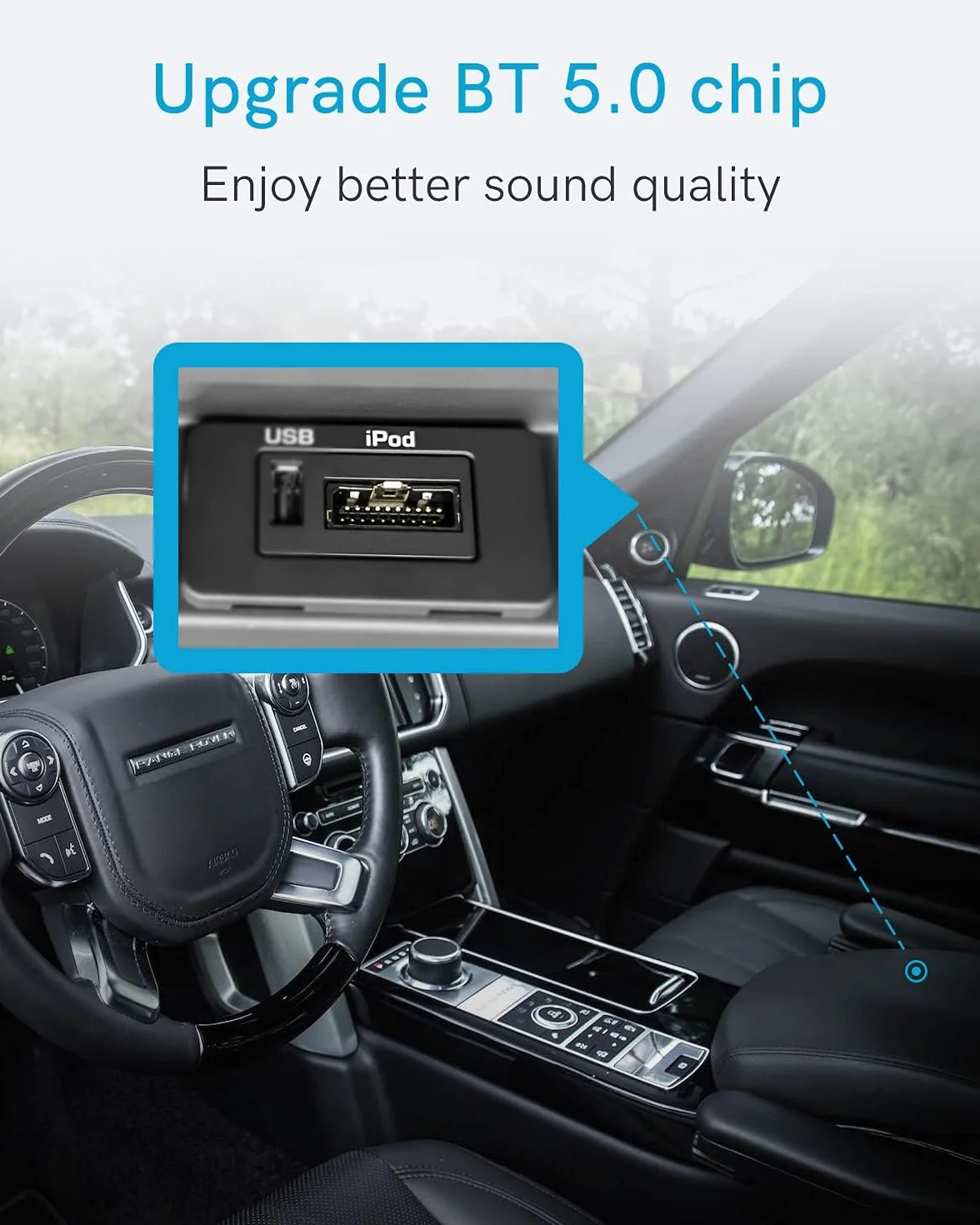 Adapter samochodowy Bluetooth z kablem do iPoda – wysokiej jakości adapter audio Bluetooth do Land Rovera, Range Rovera i Jaguara – Bluetooth 5.0 z dźwiękiem HD
