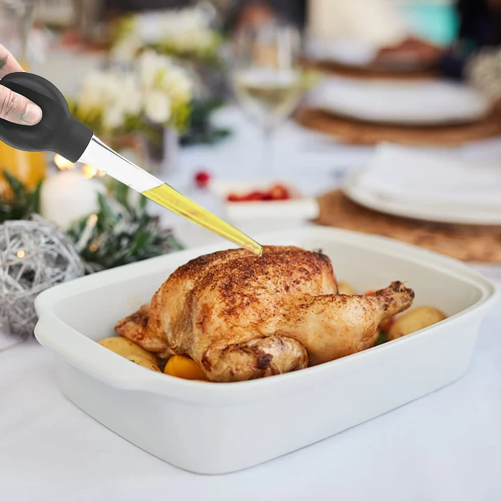 Poire à dinde avec brosse de nettoyage, ampoule à ventouse pour cuisson rôti, bœuf, porc, barbecue (noir)