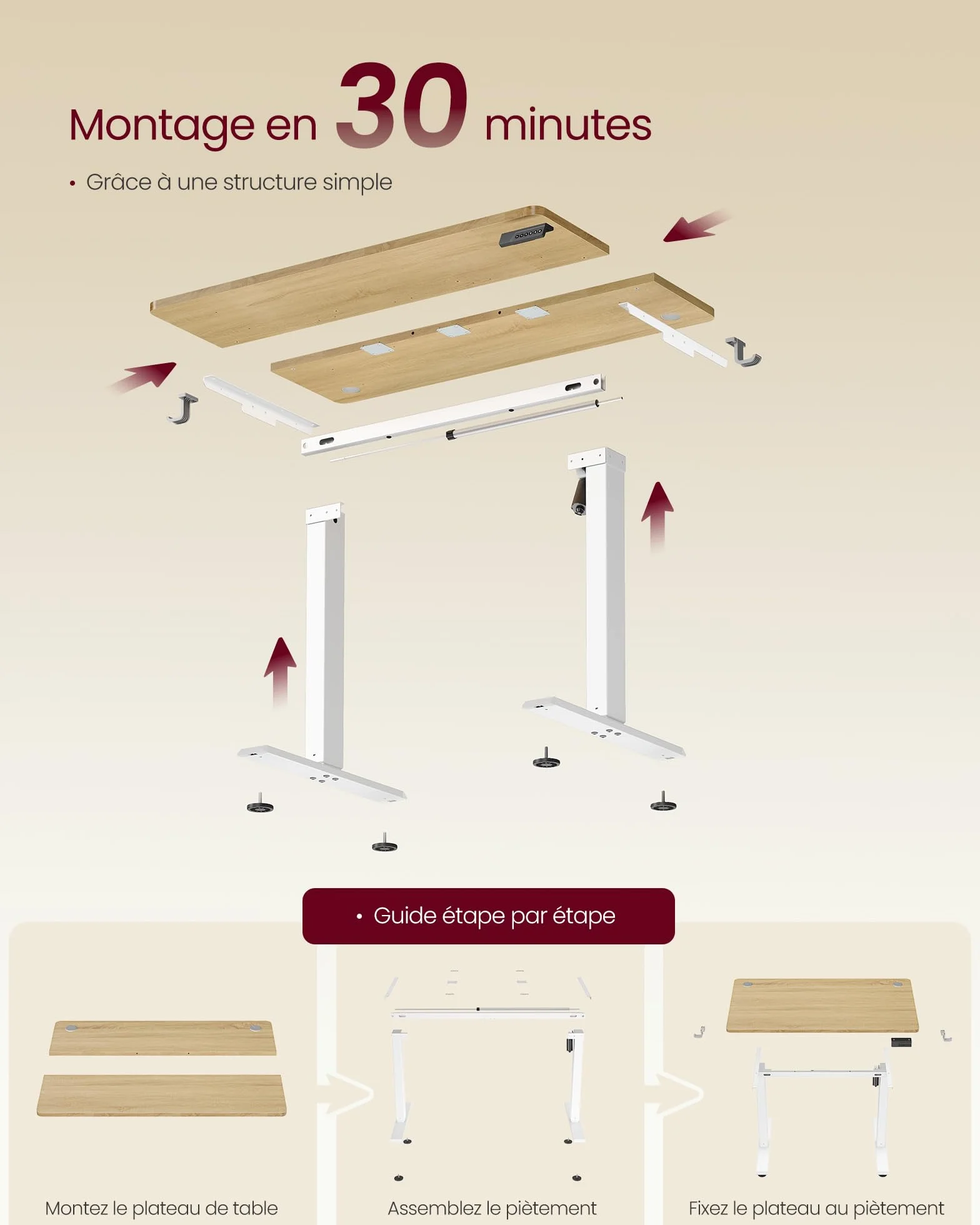 VASAGLE Bureau Électrique Réglable en Hauteur Assis-Debout 100 x 60 cm Doré Chêne LSD310YA03