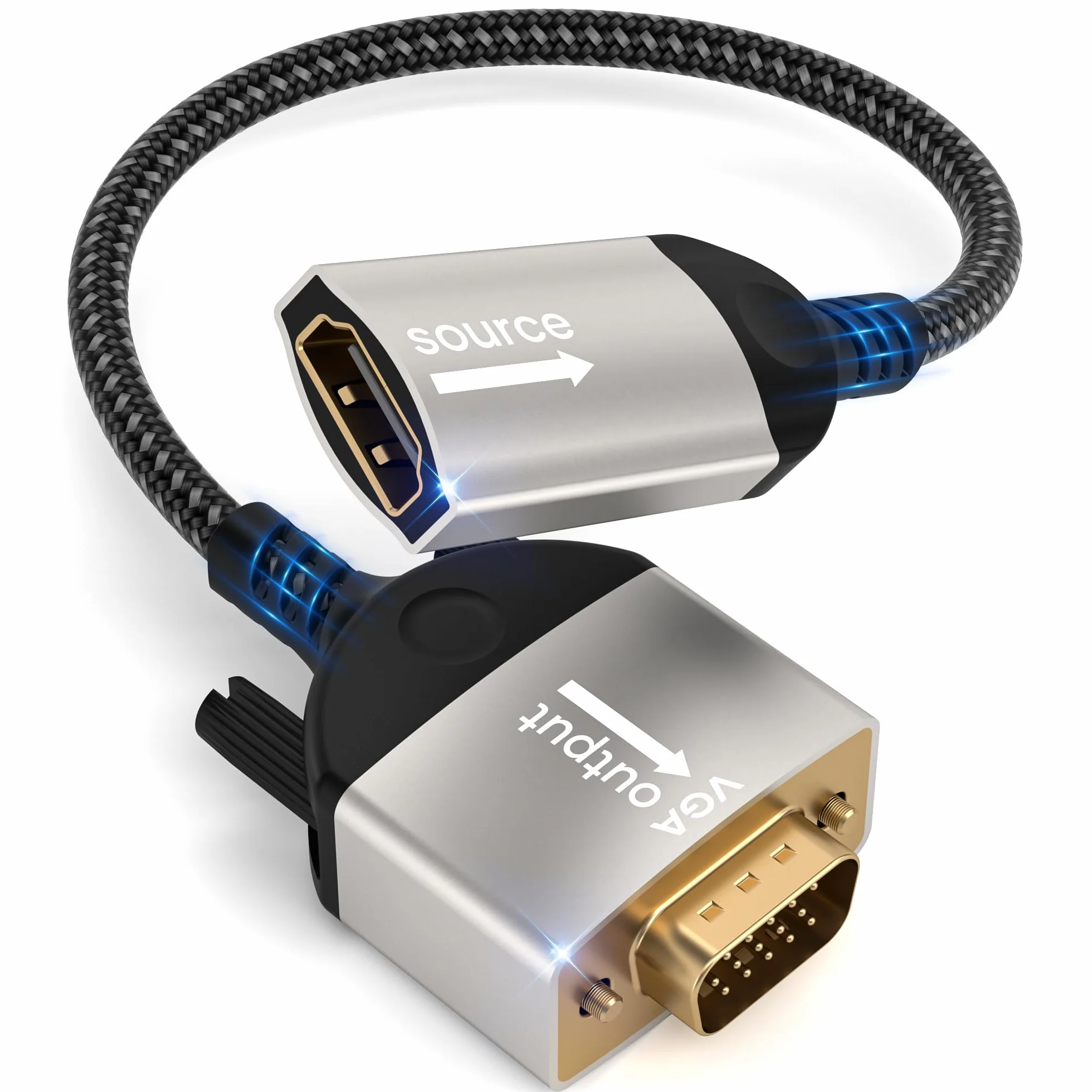 Adaptateur HDMI vers VGA Femelle vers Mâle Unidirectionnel 1080p Nylon tressé