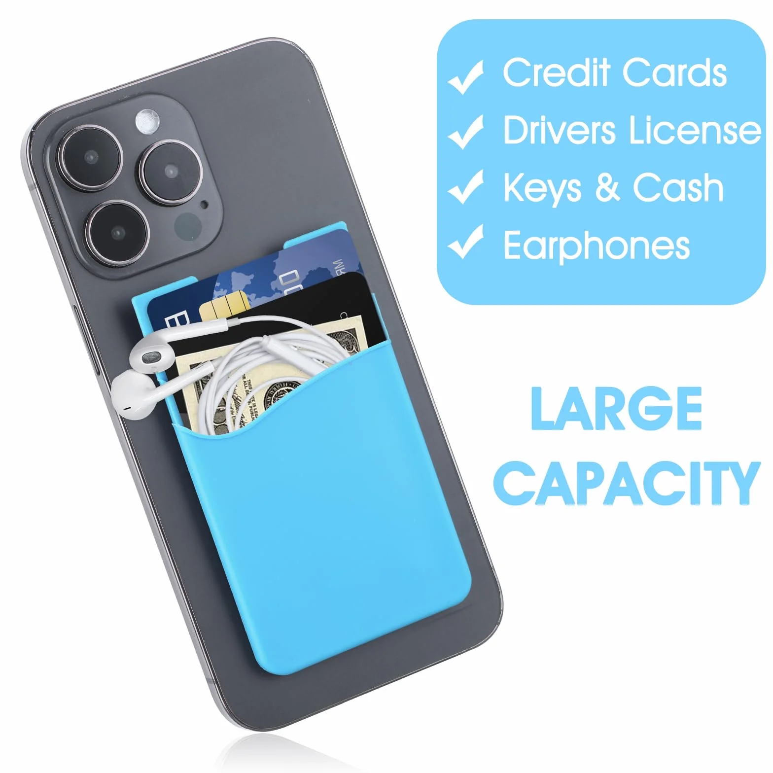 Andibro 5-pak etui na karty do etui na telefon, silikonowy portfel na telefon, samoprzylepny portfel na telefon komórkowy, samoprzylepne etui na karty kredytowe, wytrzymałe, z podwójną kieszenią,